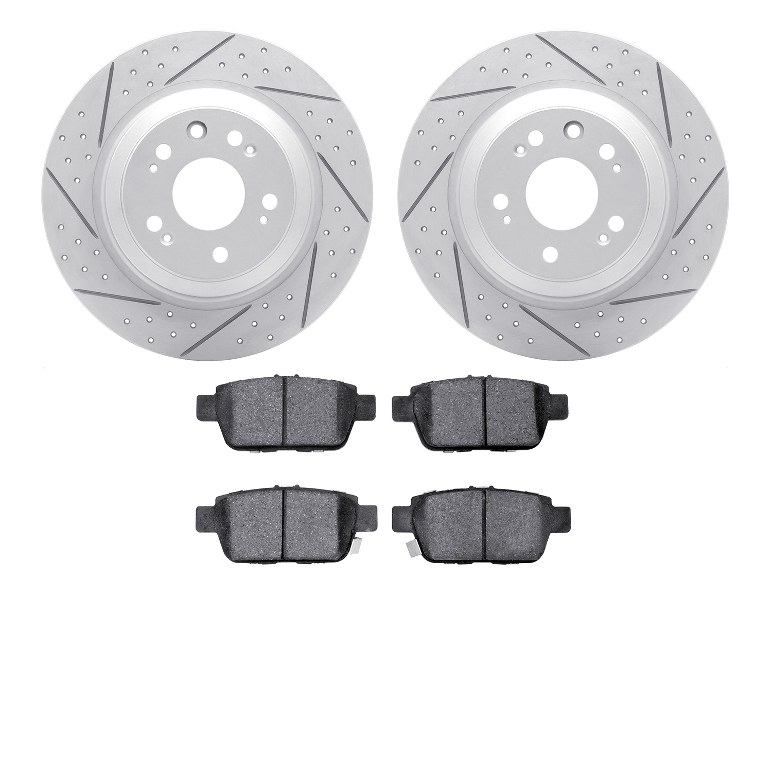 2502-58018 Geoperformance Drilled/Slotted Rotors w/5000 Advanced Brake Pads Kit, 2009-2014 Acura/Honda, Position: Rear