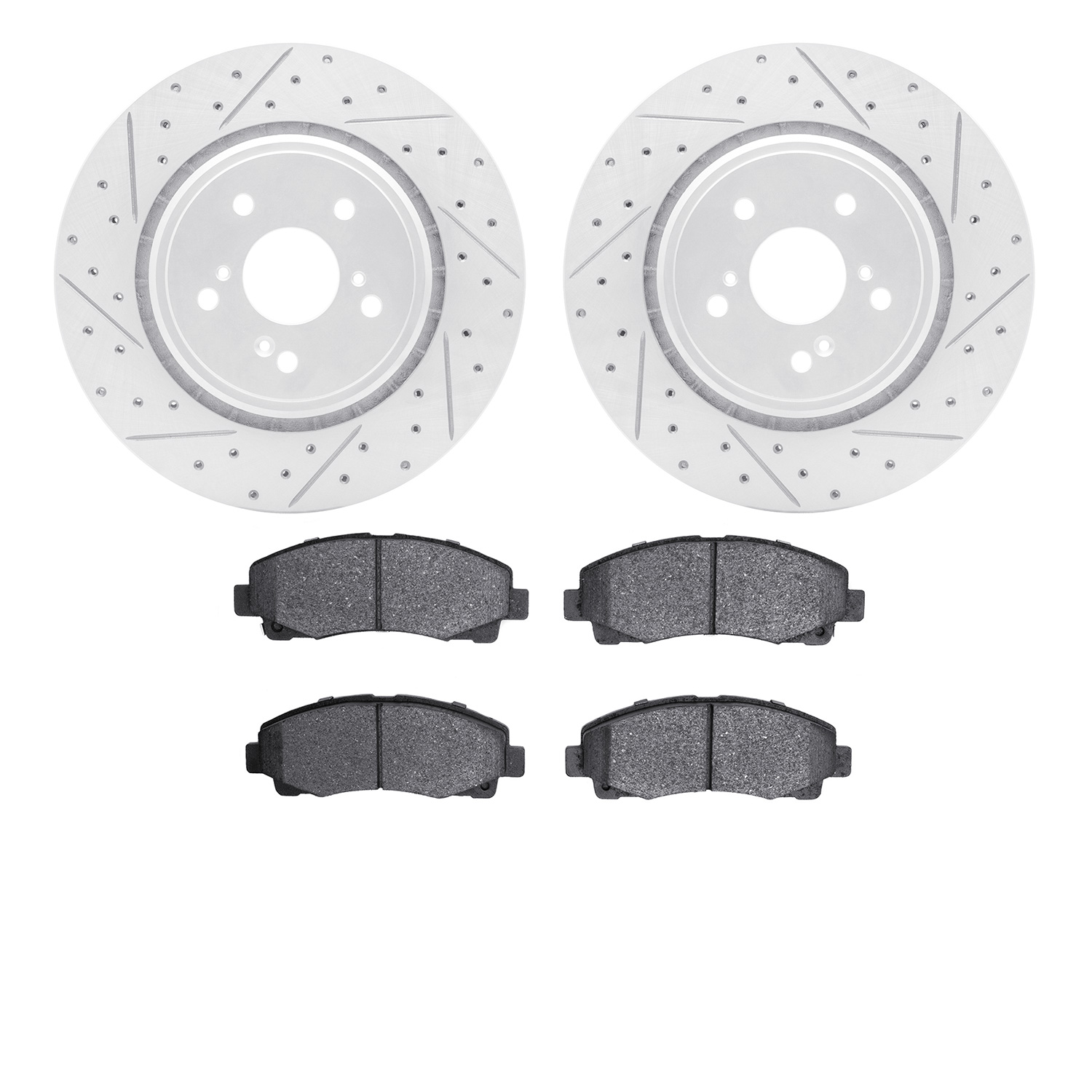 2502-58021 Geoperformance Drilled/Slotted Rotors w/5000 Advanced Brake Pads Kit, 2015-2020 Acura/Honda, Position: Front
