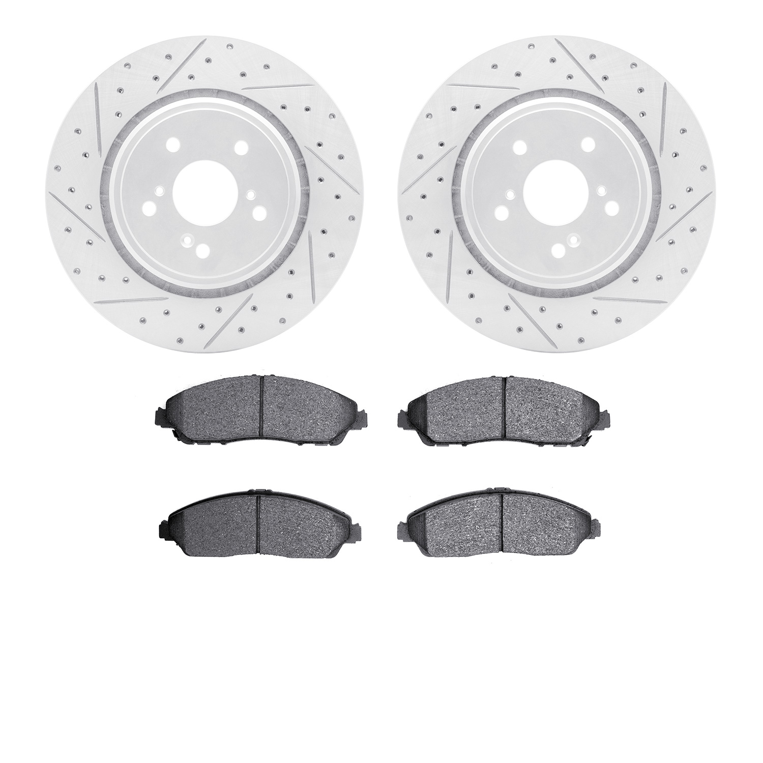 2502-58022 Geoperformance Drilled/Slotted Rotors w/5000 Advanced Brake Pads Kit, 2014-2016 Acura/Honda, Position: Front