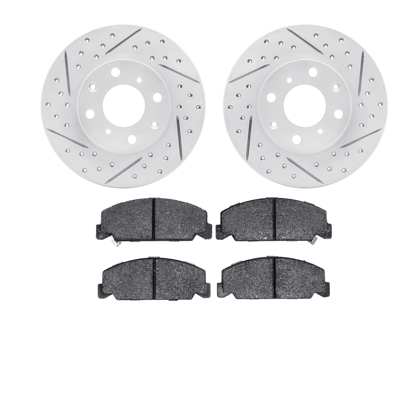 2502-59001 Geoperformance Drilled/Slotted Rotors w/5000 Advanced Brake Pads Kit, 1988-1989 Acura/Honda, Position: Front