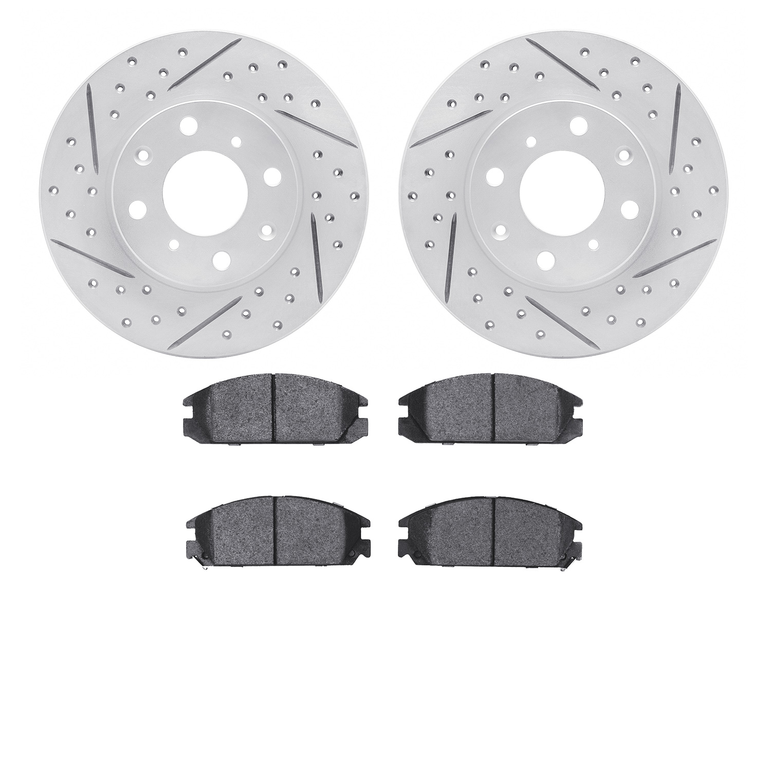 2502-59003 Geoperformance Drilled/Slotted Rotors w/5000 Advanced Brake Pads Kit, 1986-1989 Acura/Honda, Position: Front