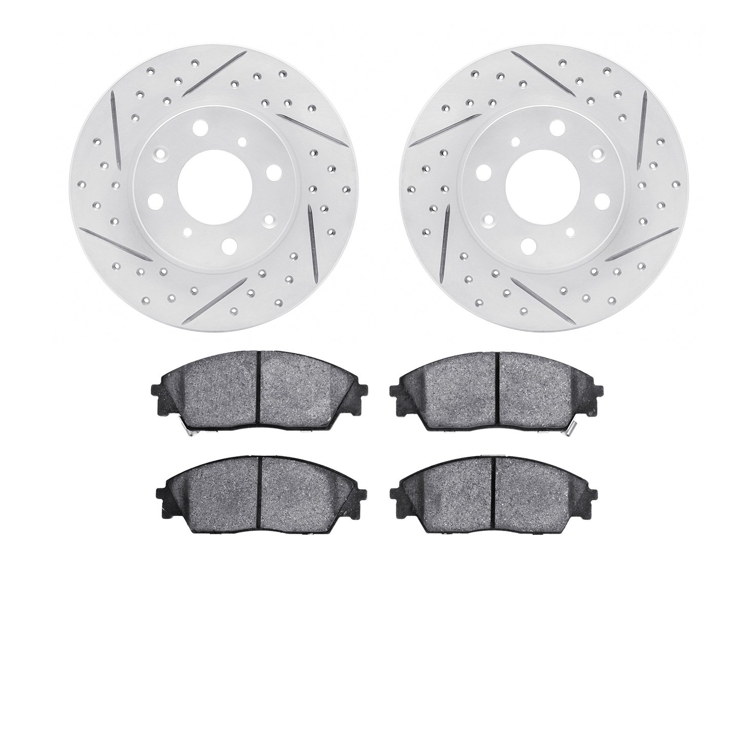 2502-59004 Geoperformance Drilled/Slotted Rotors w/5000 Advanced Brake Pads Kit, 1988-1991 Acura/Honda, Position: Front