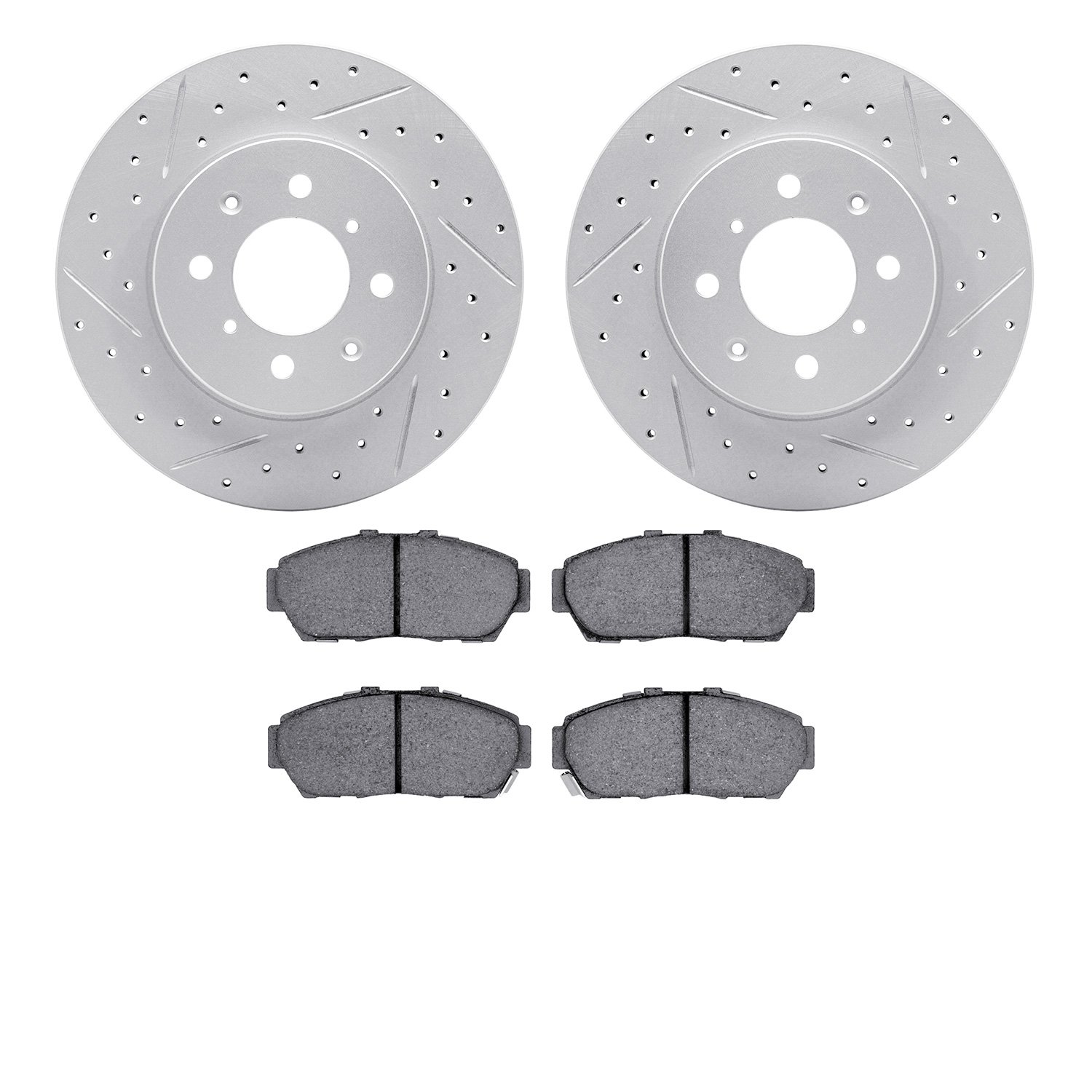 2502-59009 Geoperformance Drilled/Slotted Rotors w/5000 Advanced Brake Pads Kit, 1993-2001 Acura/Honda, Position: Front