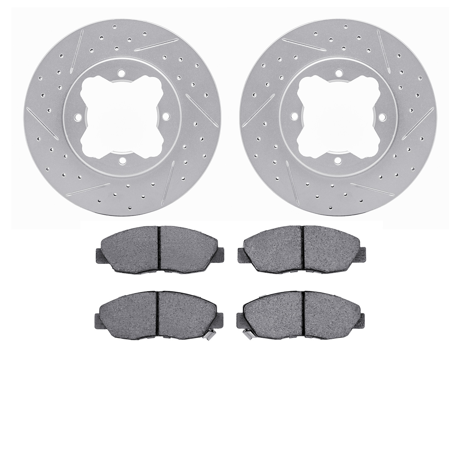 2502-59013 Geoperformance Drilled/Slotted Rotors w/5000 Advanced Brake Pads Kit, 1990-1997 Acura/Honda, Position: Front