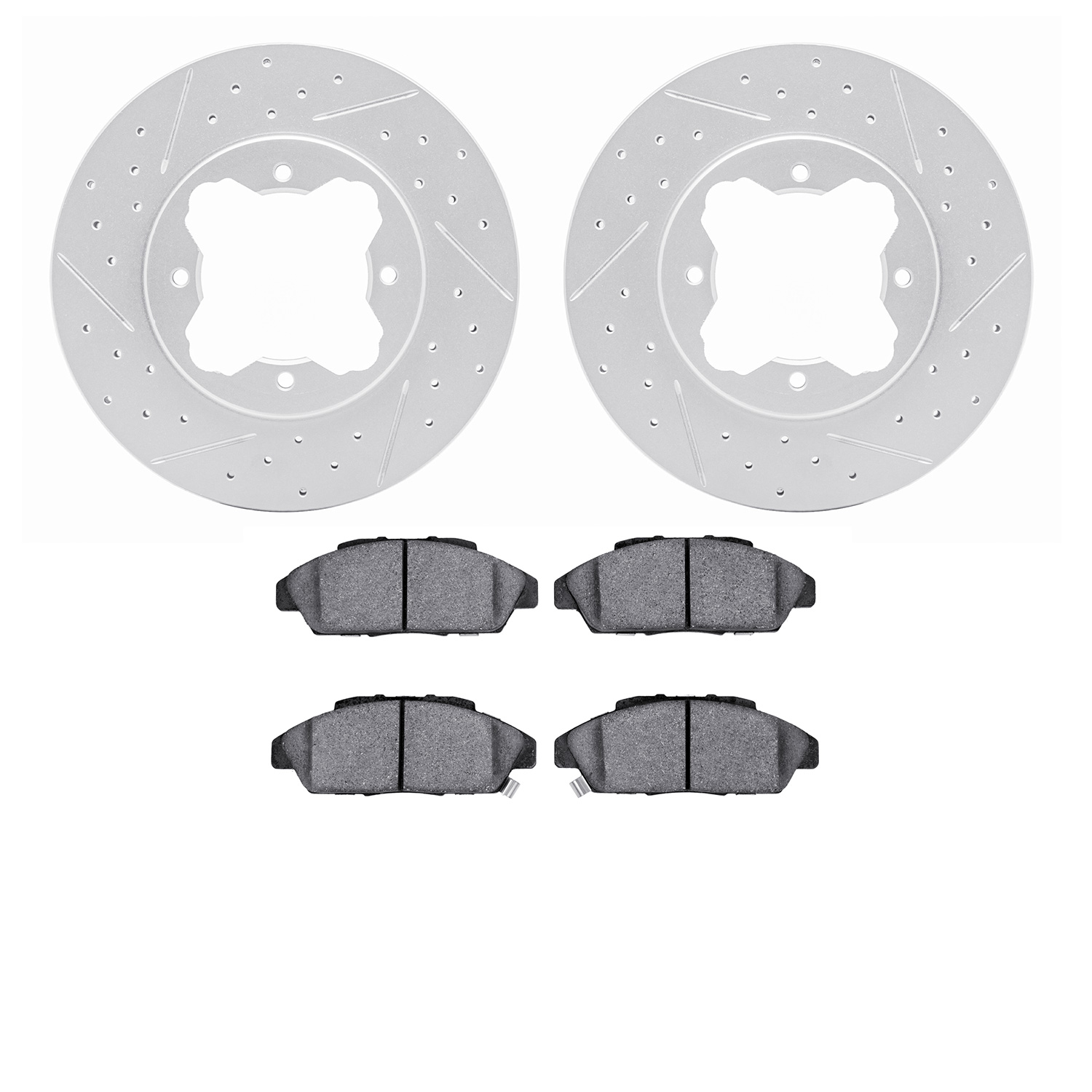 2502-59014 Geoperformance Drilled/Slotted Rotors w/5000 Advanced Brake Pads Kit, 1990-1993 Acura/Honda, Position: Front