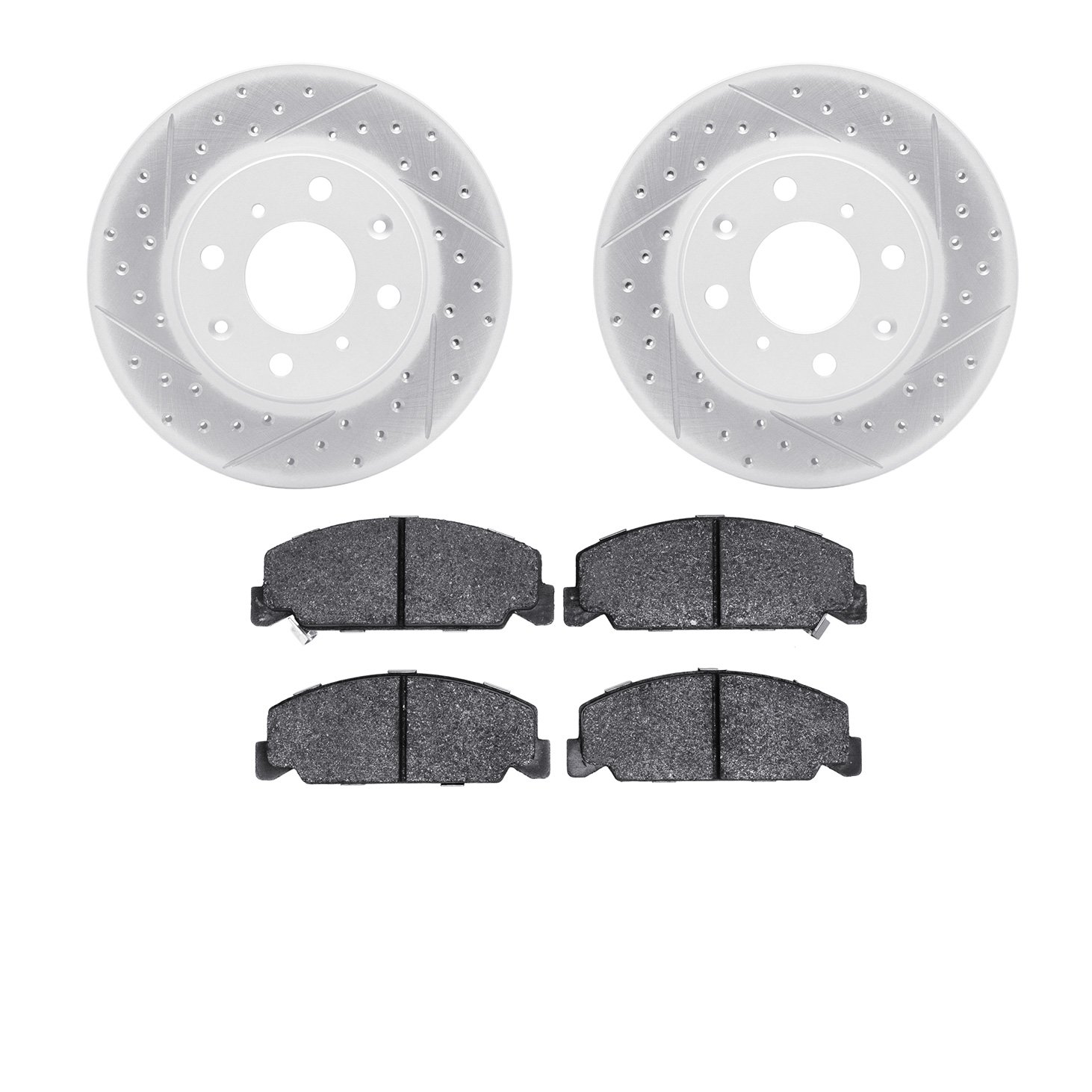 2502-59015 Geoperformance Drilled/Slotted Rotors w/5000 Advanced Brake Pads Kit, 1990-2000 Acura/Honda, Position: Front