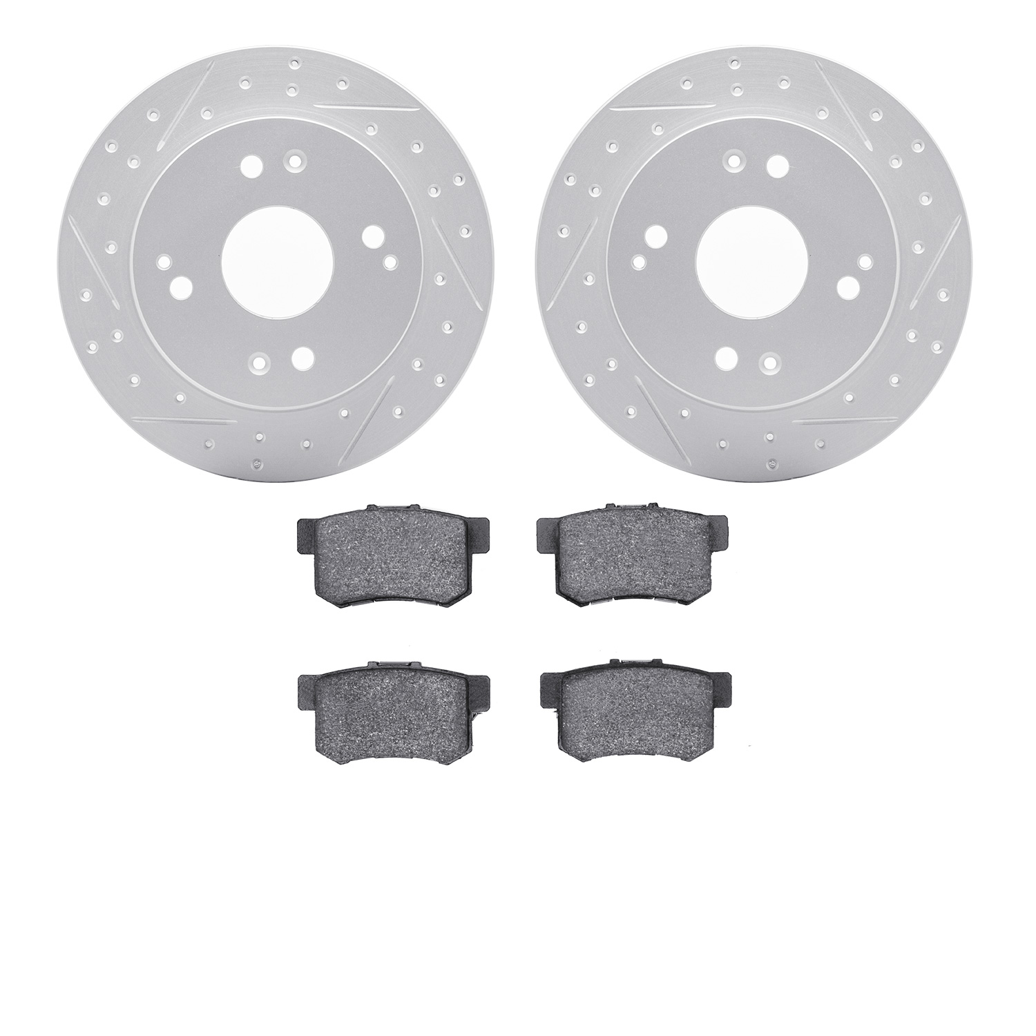 2502-59017 Geoperformance Drilled/Slotted Rotors w/5000 Advanced Brake Pads Kit, 1992-1997 Acura/Honda, Position: Rear