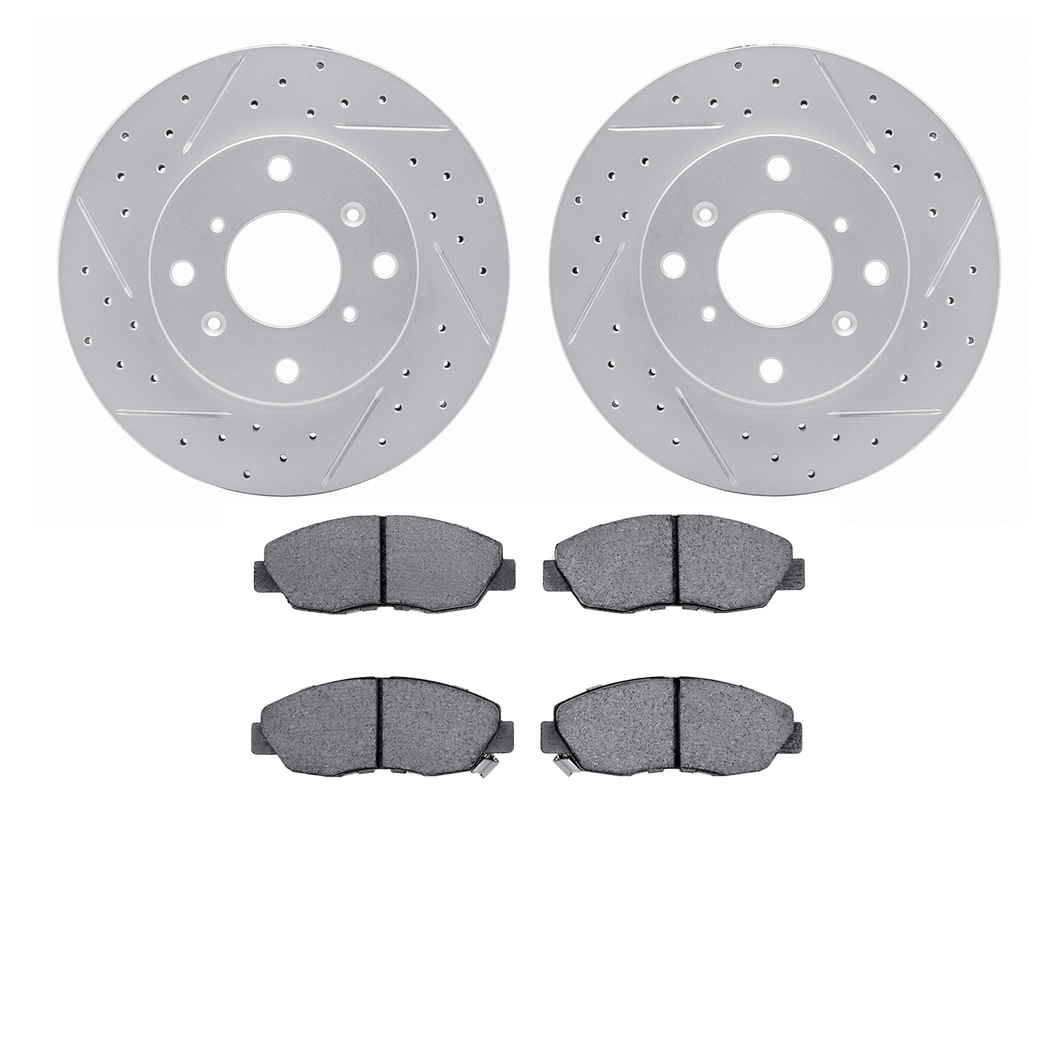 2502-59018 Geoperformance Drilled/Slotted Rotors w/5000 Advanced Brake Pads Kit, 1998-1999 Acura/Honda, Position: Front