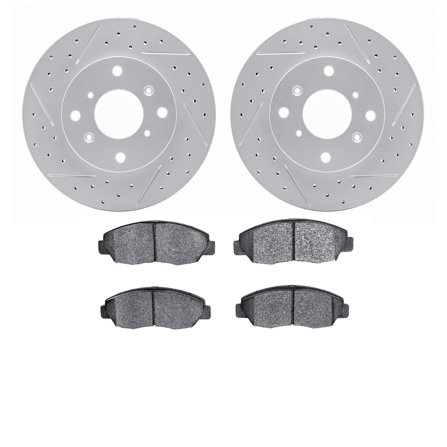 2502-59019 Geoperformance Drilled/Slotted Rotors w/5000 Advanced Brake Pads Kit, 1998-2002 Acura/Honda, Position: Front