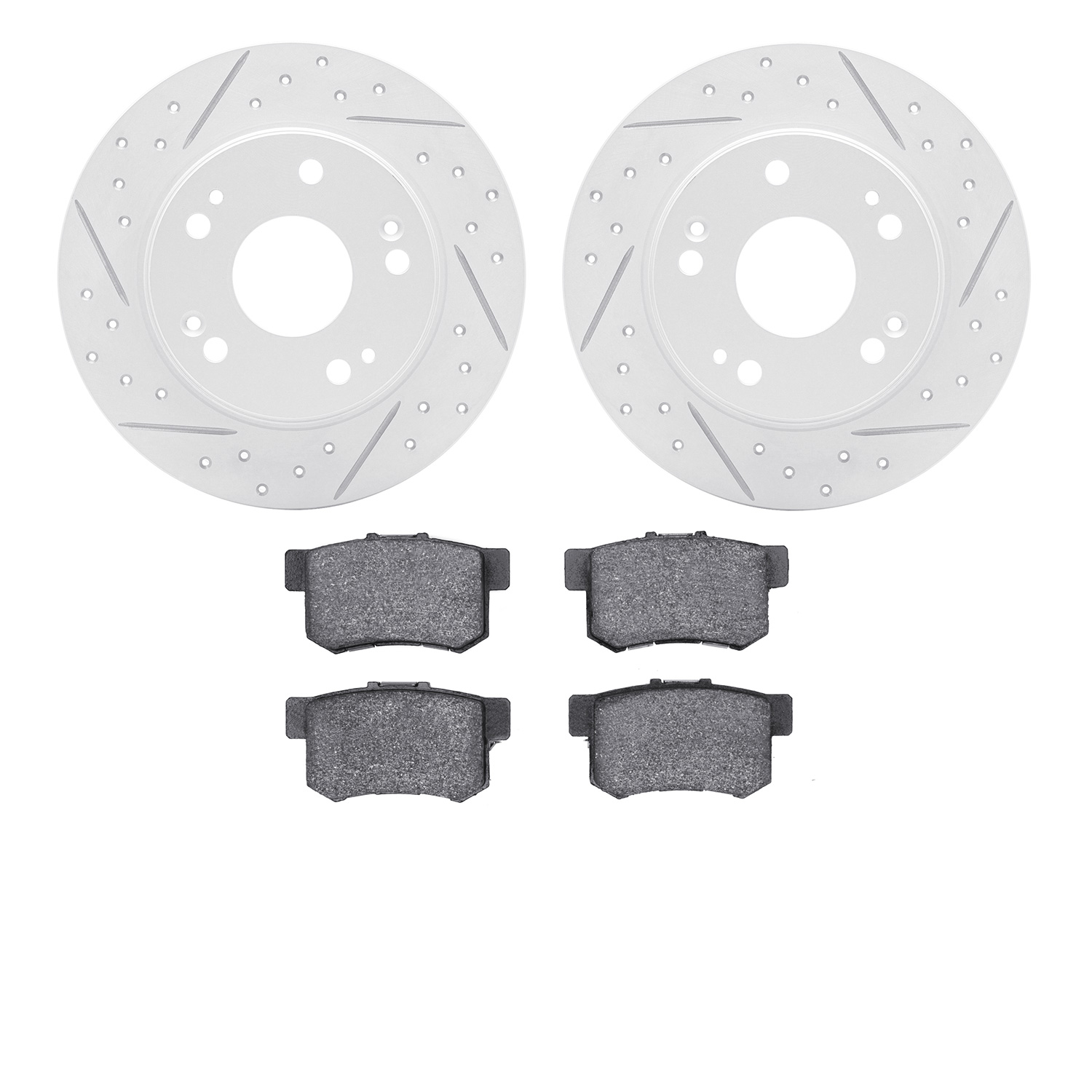 2502-59026 Geoperformance Drilled/Slotted Rotors w/5000 Advanced Brake Pads Kit, 2003-2008 Acura/Honda, Position: Rear