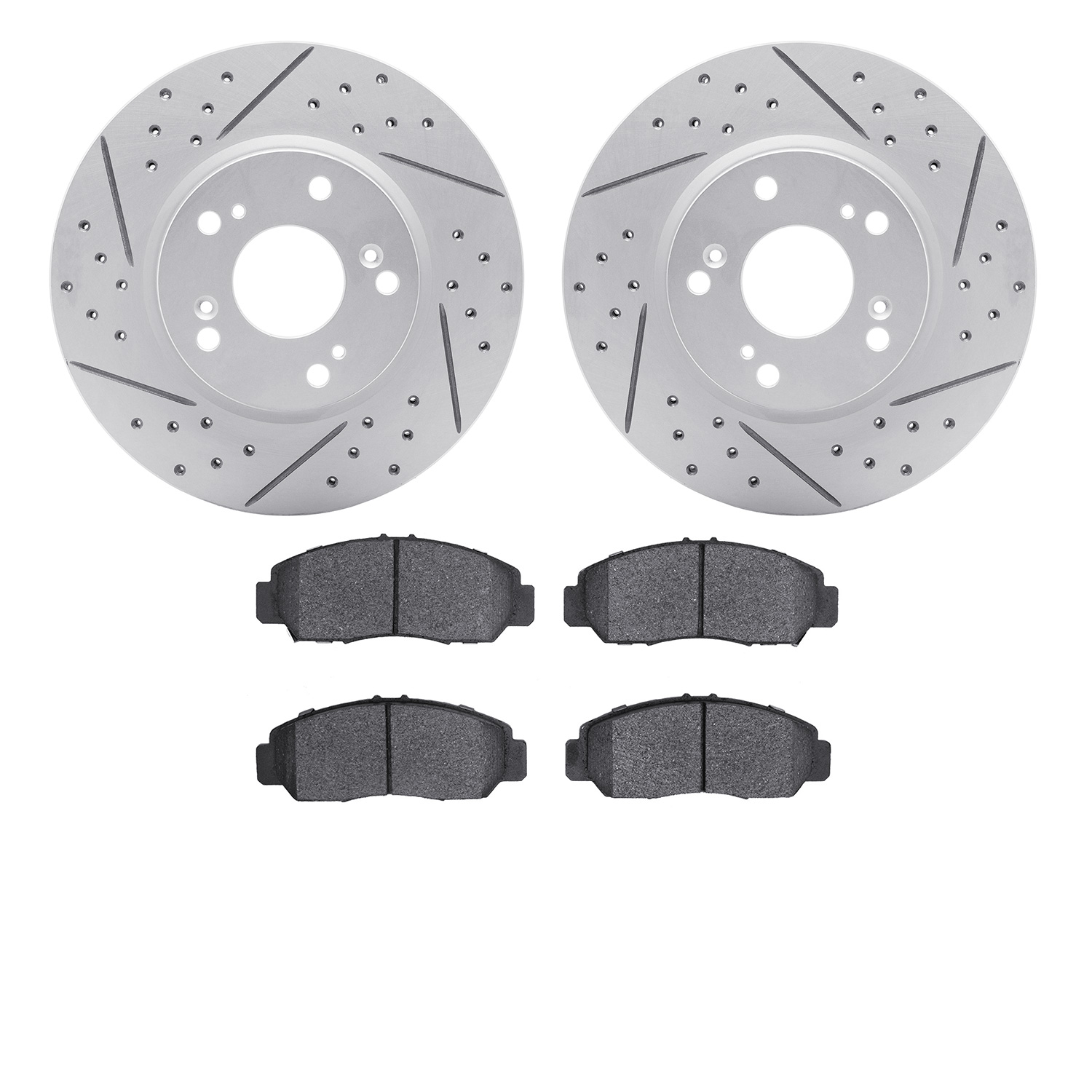 2502-59036 Geoperformance Drilled/Slotted Rotors w/5000 Advanced Brake Pads Kit, 2013-2015 Acura/Honda, Position: Front
