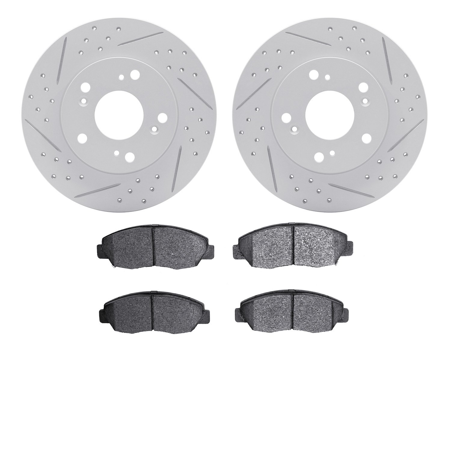 2502-59039 Geoperformance Drilled/Slotted Rotors w/5000 Advanced Brake Pads Kit, 2012-2015 Acura/Honda, Position: Front