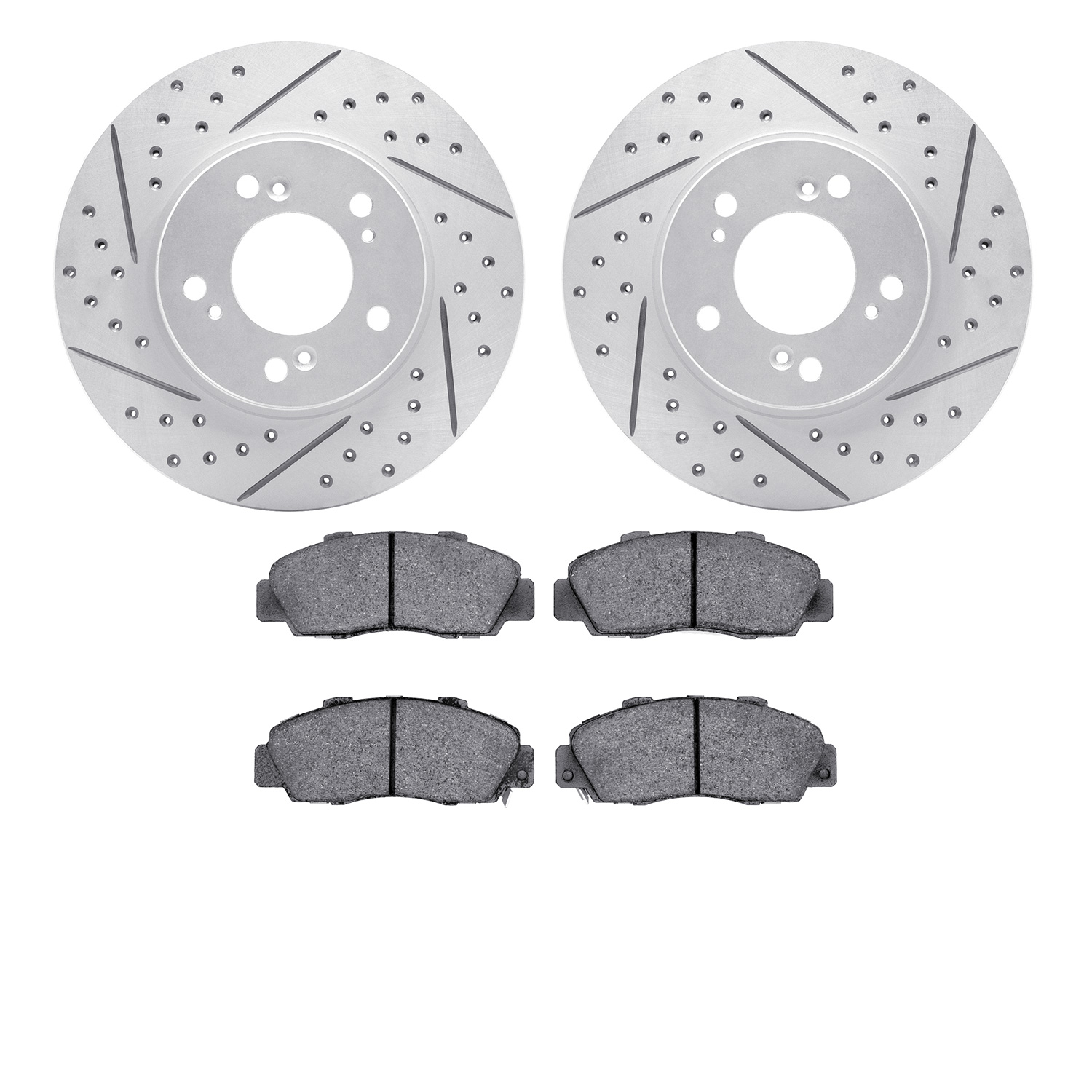 2502-59044 Geoperformance Drilled/Slotted Rotors w/5000 Advanced Brake Pads Kit, 1997-2001 Acura/Honda, Position: Front