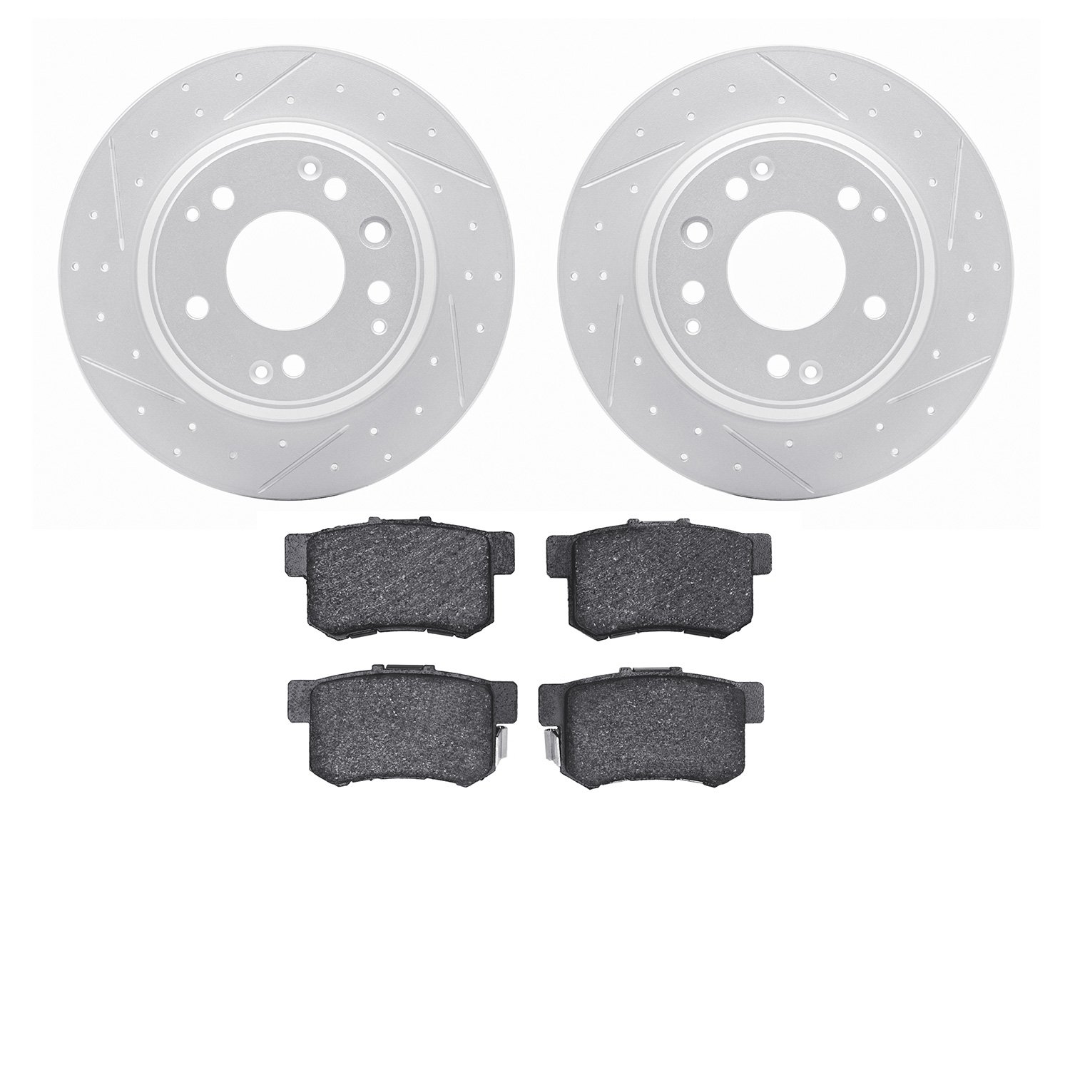 2502-59047 Geoperformance Drilled/Slotted Rotors w/5000 Advanced Brake Pads Kit, 1995-1998 Acura/Honda, Position: Rear