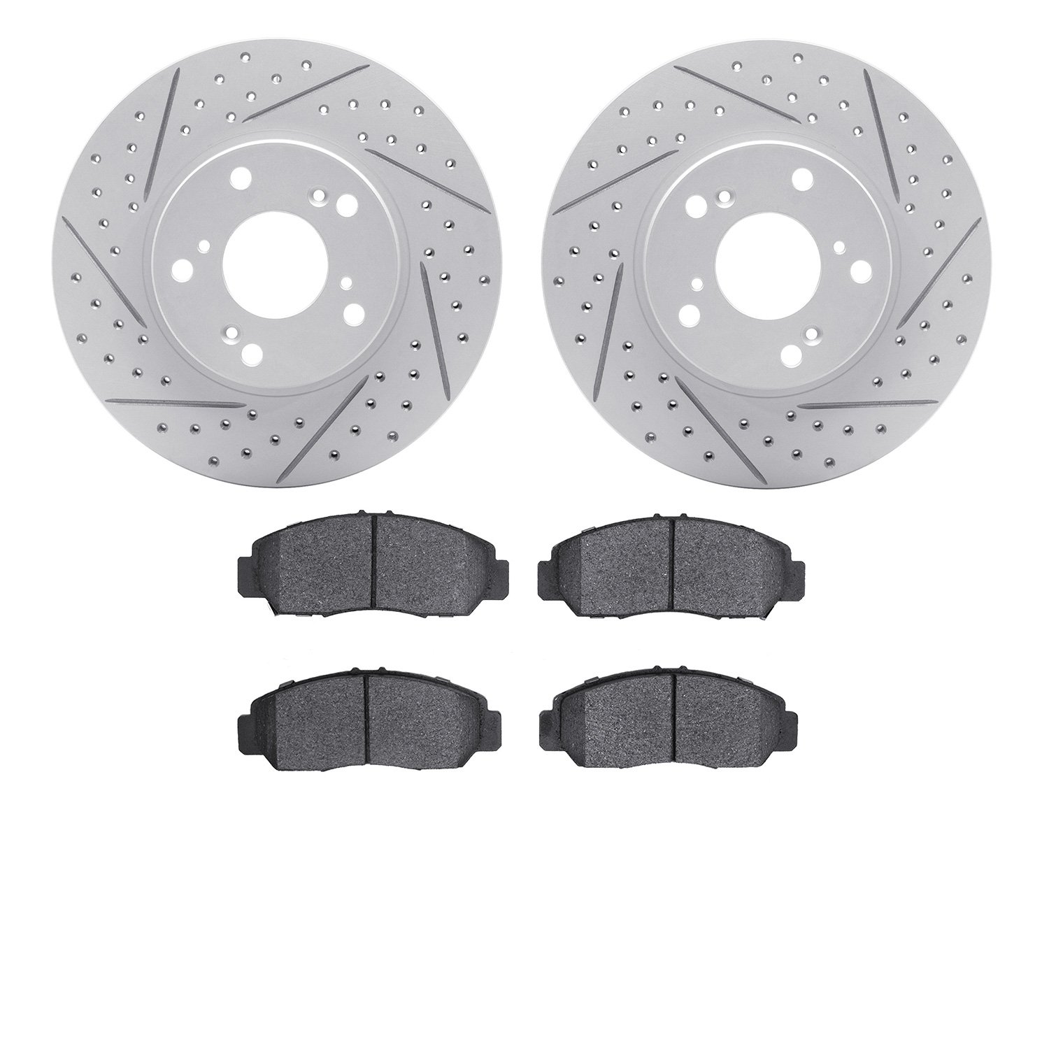 2502-59051 Geoperformance Drilled/Slotted Rotors w/5000 Advanced Brake Pads Kit, 2003-2021 Acura/Honda, Position: Front
