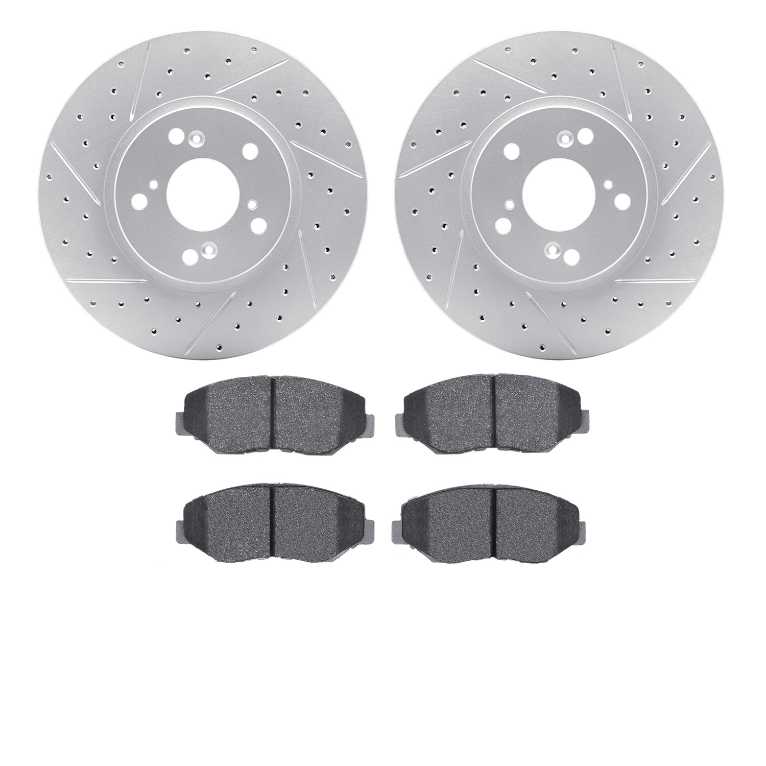 2502-59052 Geoperformance Drilled/Slotted Rotors w/5000 Advanced Brake Pads Kit, 2003-2008 Acura/Honda, Position: Front