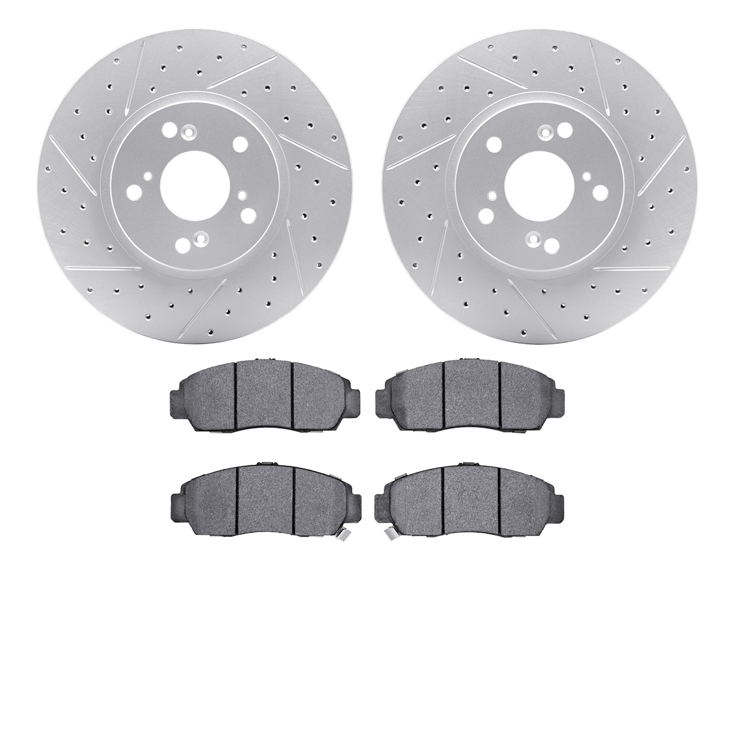 2502-59053 Geoperformance Drilled/Slotted Rotors w/5000 Advanced Brake Pads Kit, 1999-2014 Acura/Honda, Position: Front
