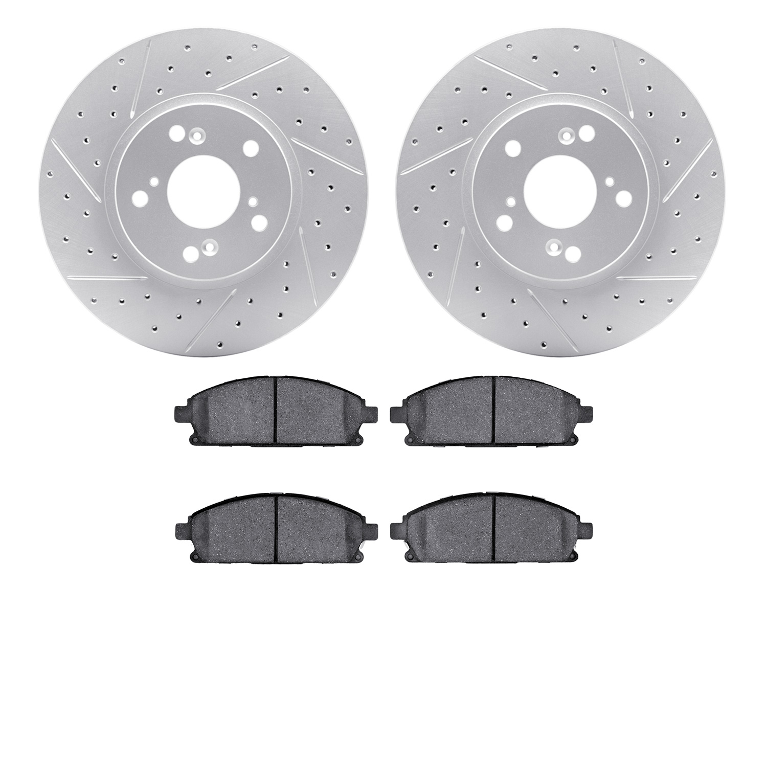 2502-59057 Geoperformance Drilled/Slotted Rotors w/5000 Advanced Brake Pads Kit, 2003-2006 Acura/Honda, Position: Front