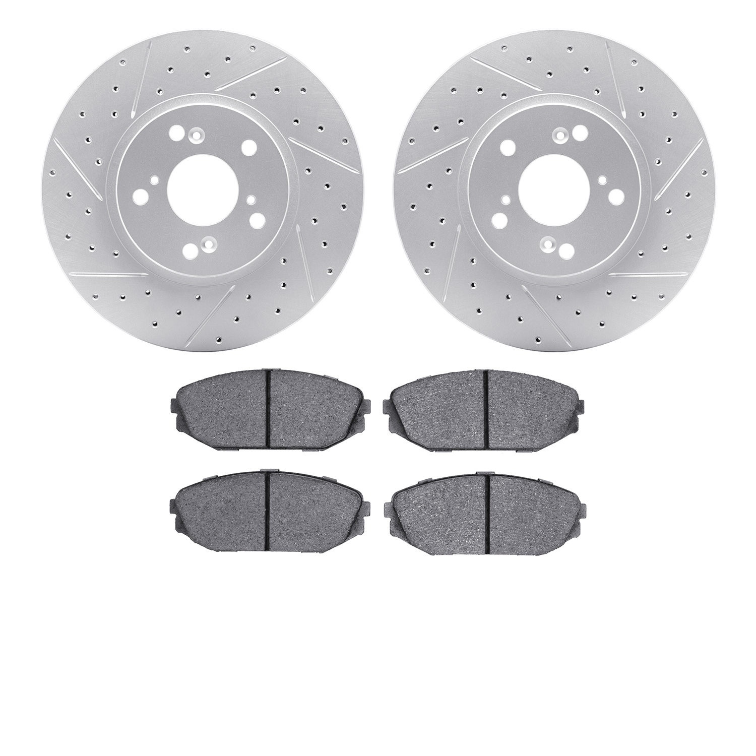2502-59058 Geoperformance Drilled/Slotted Rotors w/5000 Advanced Brake Pads Kit, 1999-2004 Acura/Honda, Position: Front
