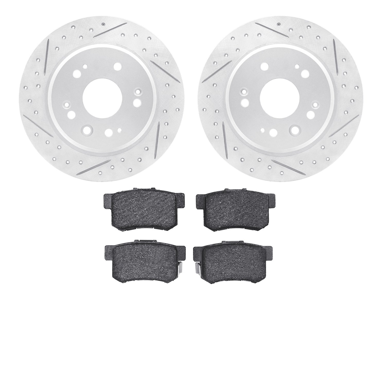2502-59059 Geoperformance Drilled/Slotted Rotors w/5000 Advanced Brake Pads Kit, 2002-2004 Acura/Honda, Position: Rear