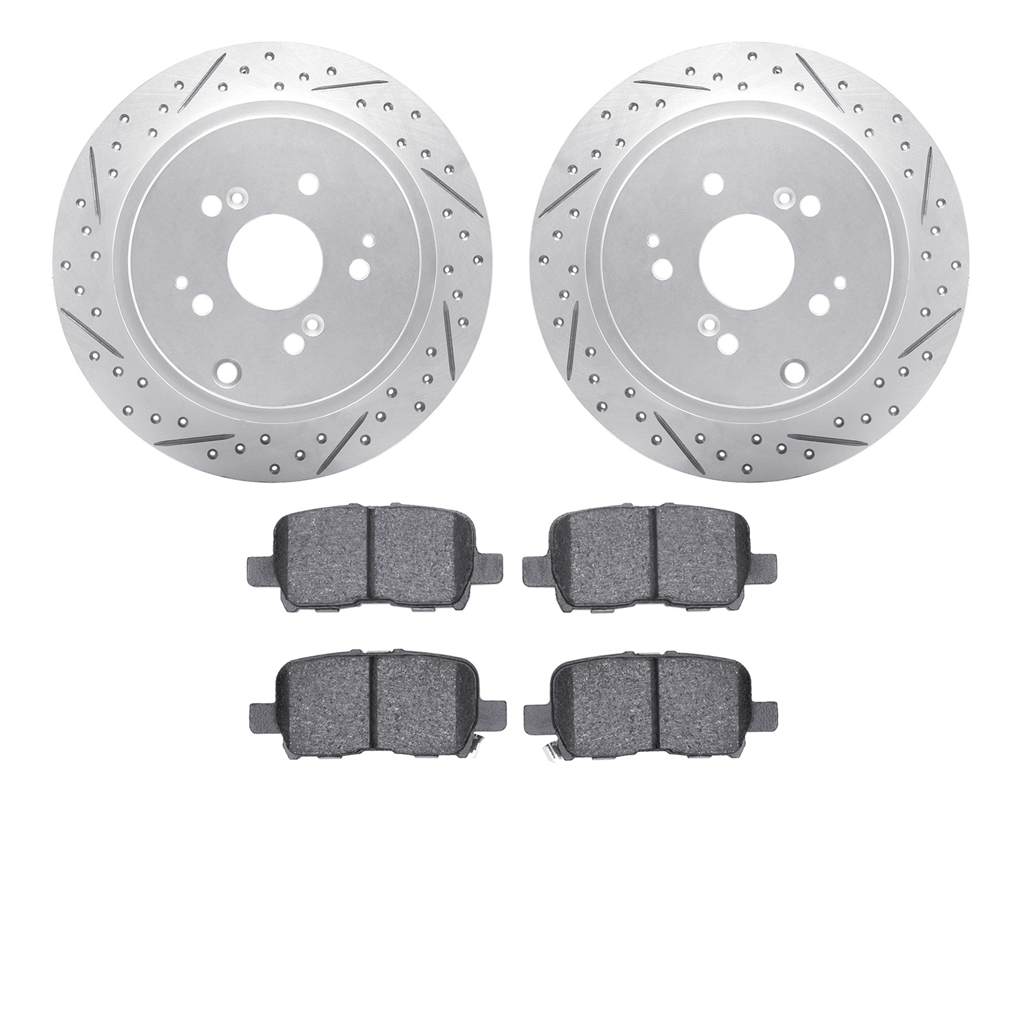 2502-59062 Geoperformance Drilled/Slotted Rotors w/5000 Advanced Brake Pads Kit, 2001-2008 Acura/Honda, Position: Rear