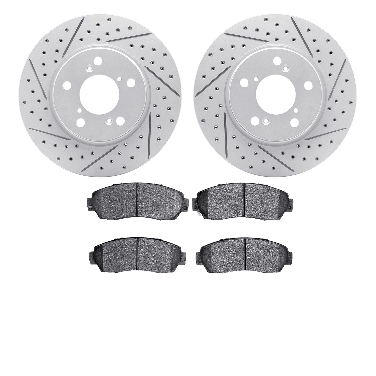 2502-59066 Geoperformance Drilled/Slotted Rotors w/5000 Advanced Brake Pads Kit, 2005-2010 Acura/Honda, Position: Front