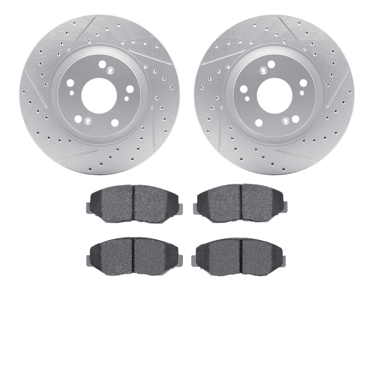 2502-59067 Geoperformance Drilled/Slotted Rotors w/5000 Advanced Brake Pads Kit, 2005-2015 Acura/Honda, Position: Front