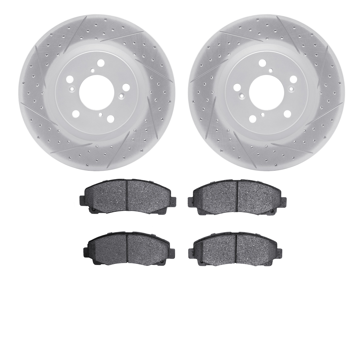 2502-59075 Geoperformance Drilled/Slotted Rotors w/5000 Advanced Brake Pads Kit, 2009-2014 Acura/Honda, Position: Front