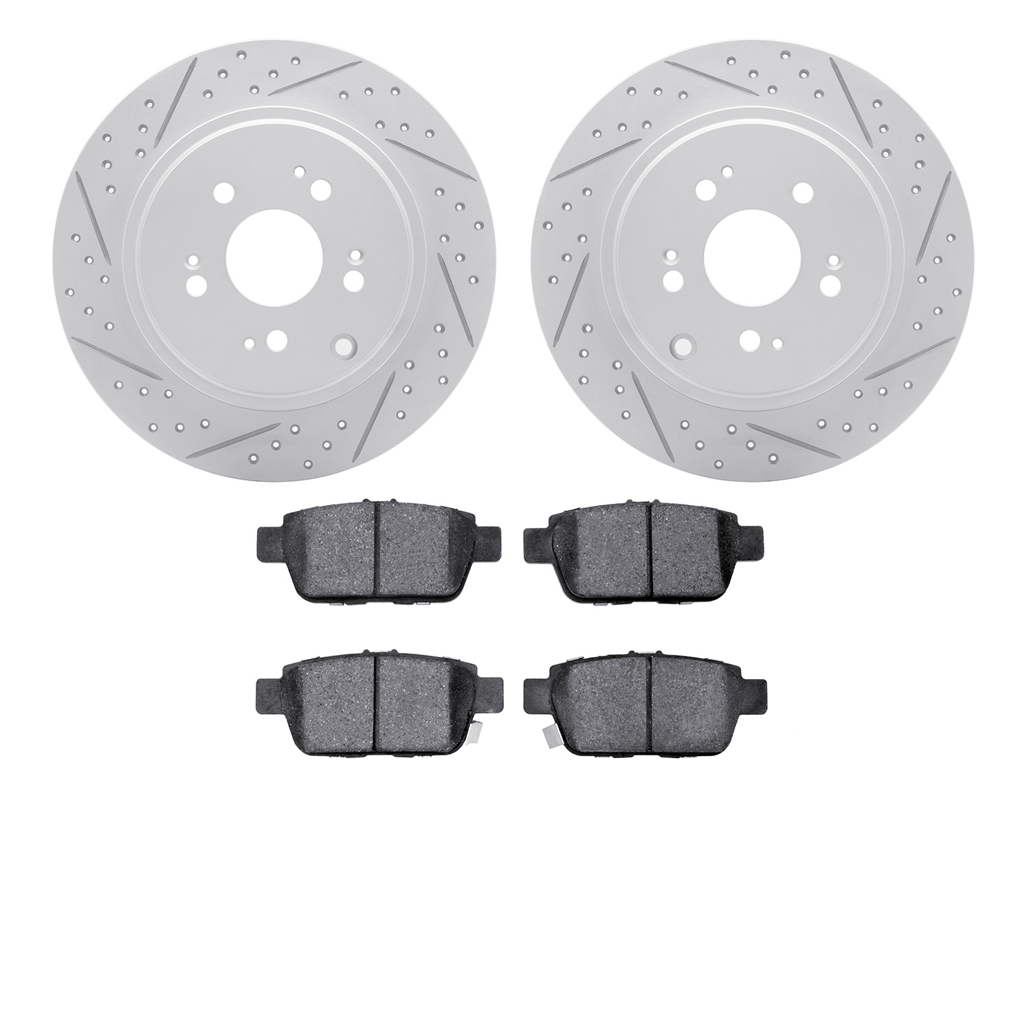 2502-59078 Geoperformance Drilled/Slotted Rotors w/5000 Advanced Brake Pads Kit, 2006-2014 Acura/Honda, Position: Rear