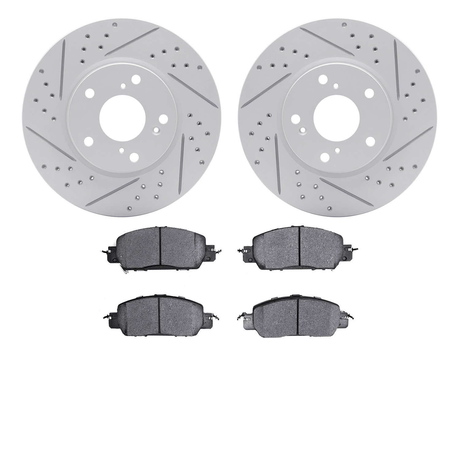 2502-59093 Geoperformance Drilled/Slotted Rotors w/5000 Advanced Brake Pads Kit, 2016-2017 Acura/Honda, Position: Front