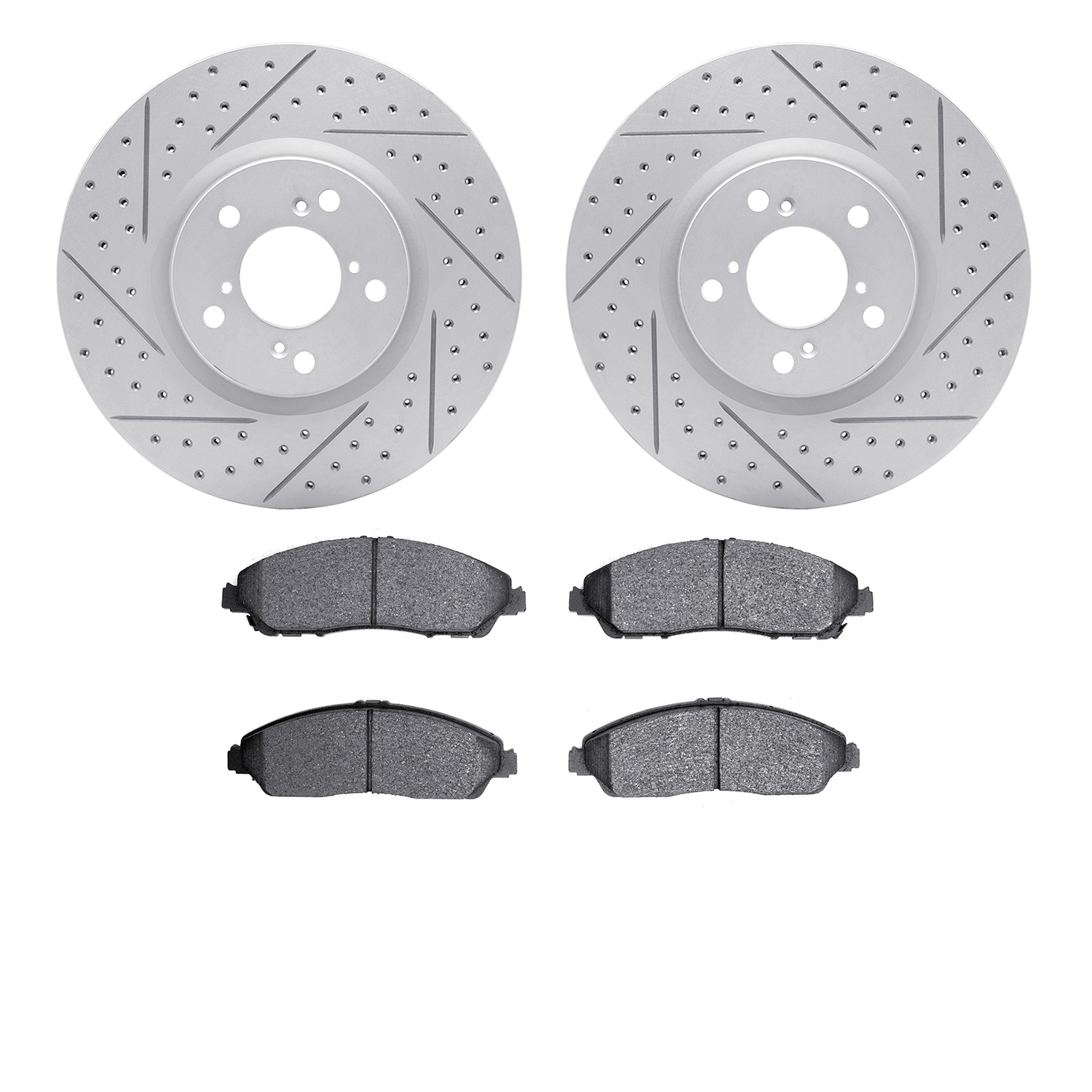 2502-59100 Geoperformance Drilled/Slotted Rotors w/5000 Advanced Brake Pads Kit, 2007-2015 Acura/Honda, Position: Front