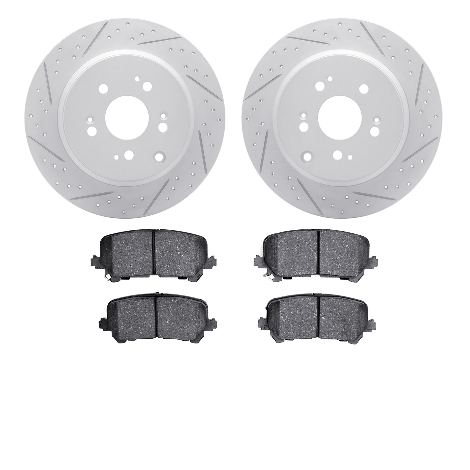 2502-59102 Geoperformance Drilled/Slotted Rotors w/5000 Advanced Brake Pads Kit, 2007-2017 Acura/Honda, Position: Rear