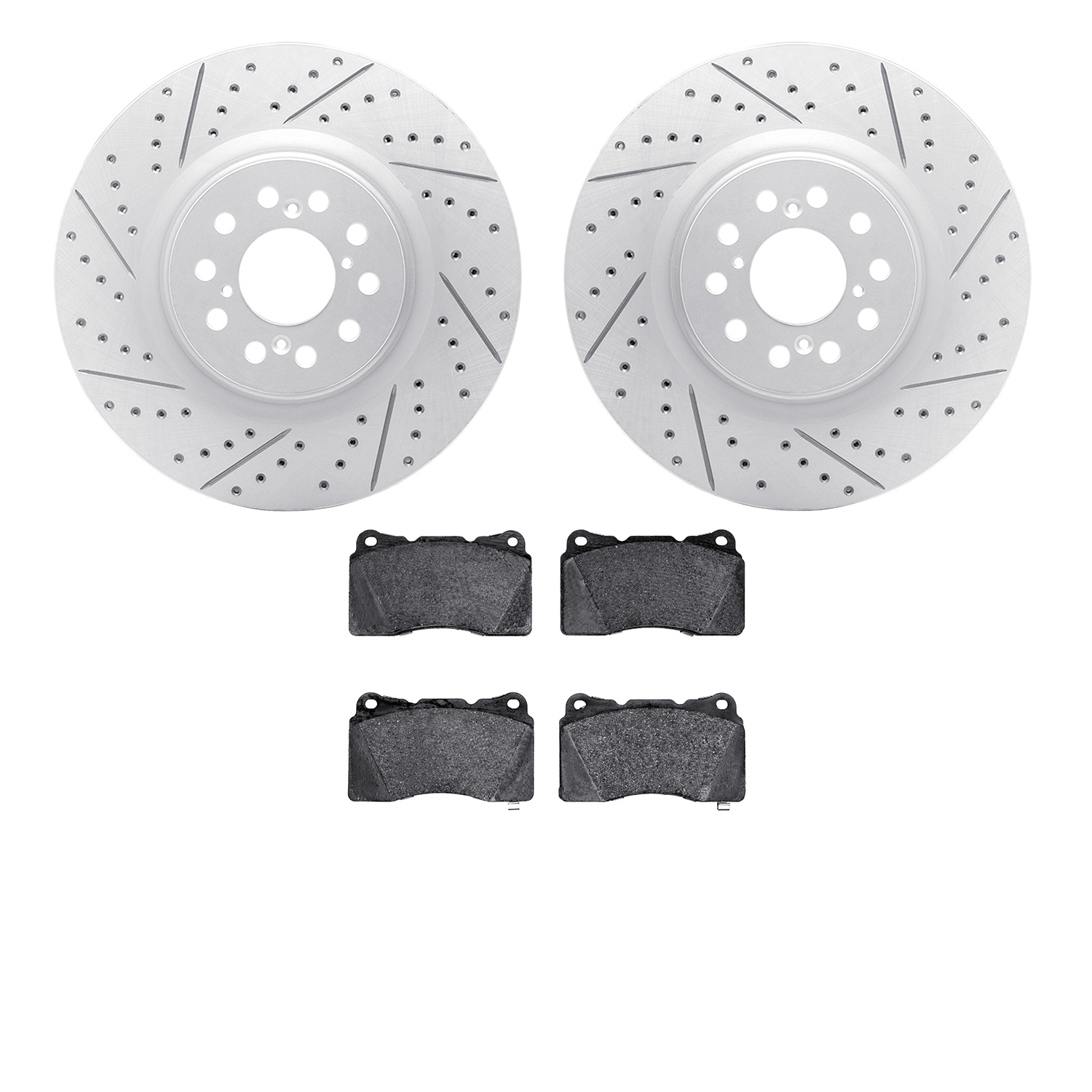 2502-59106 Geoperformance Drilled/Slotted Rotors w/5000 Advanced Brake Pads Kit, 2020-2021 Acura/Honda, Position: Front