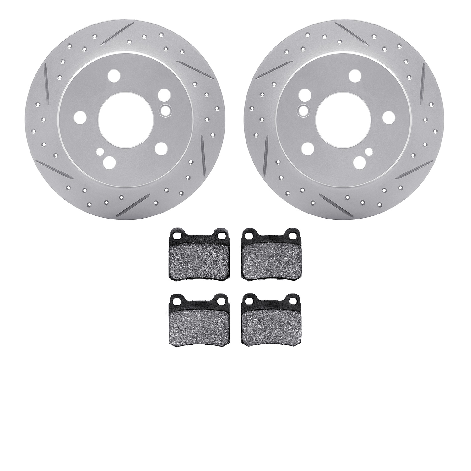 2502-63008 Geoperformance Drilled/Slotted Rotors w/5000 Advanced Brake Pads Kit, 1984-1995 Mercedes-Benz, Position: Rear
