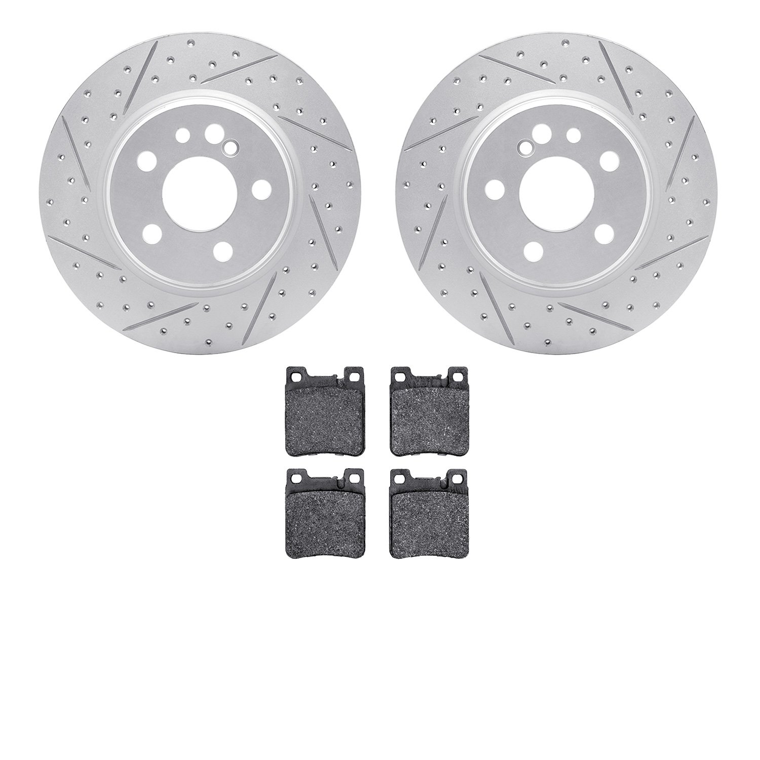 2502-63014 Geoperformance Drilled/Slotted Rotors w/5000 Advanced Brake Pads Kit, 1992-1999 Mercedes-Benz, Position: Rear