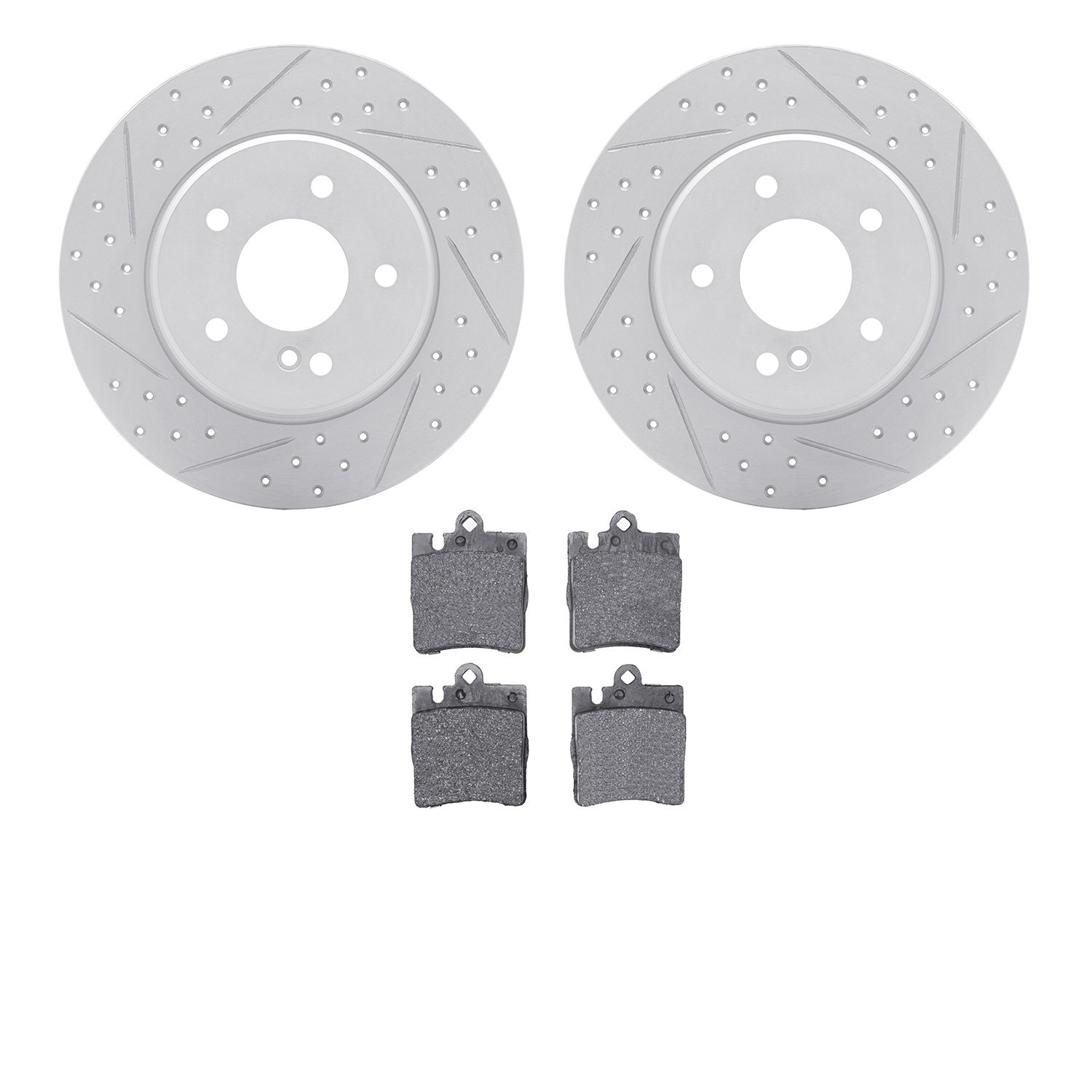 2502-63016 Geoperformance Drilled/Slotted Rotors w/5000 Advanced Brake Pads Kit, 1996-2011 Mercedes-Benz, Position: Rear