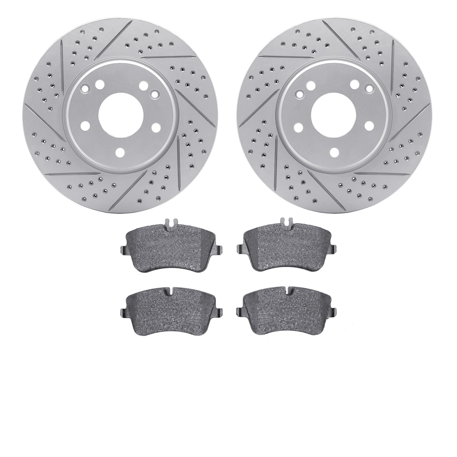 2502-63023 Geoperformance Drilled/Slotted Rotors w/5000 Advanced Brake Pads Kit, 2001-2011 Mercedes-Benz, Position: Front