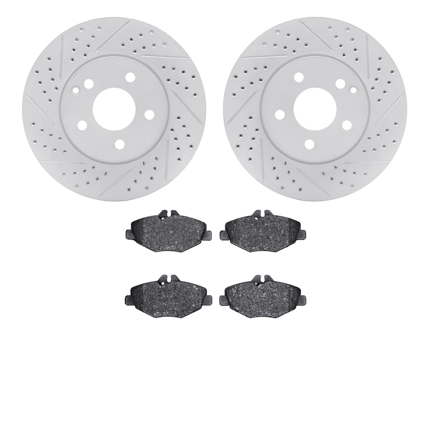 2502-63024 Geoperformance Drilled/Slotted Rotors w/5000 Advanced Brake Pads Kit, 2003-2009 Mercedes-Benz, Position: Front