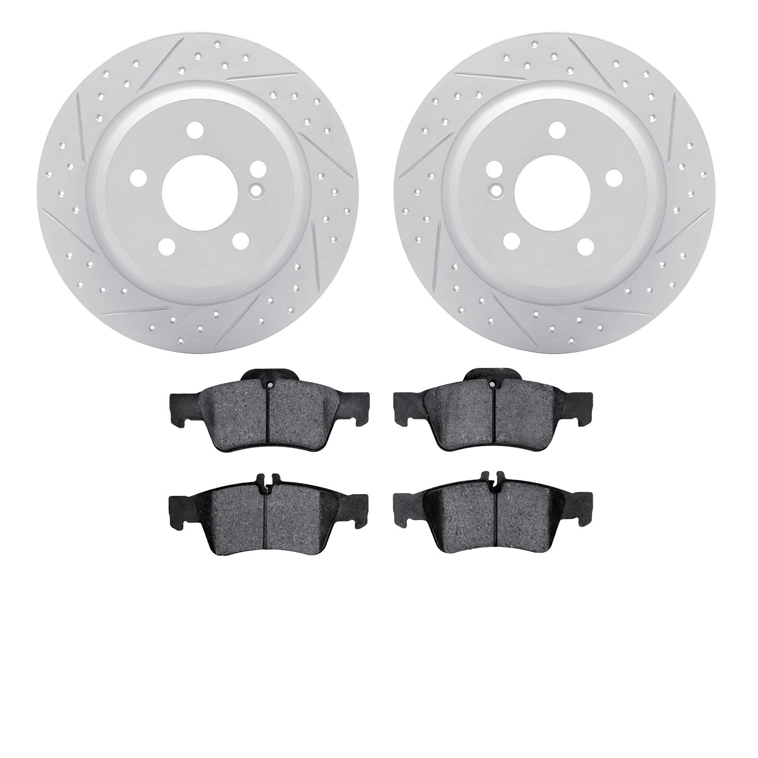 2502-63025 Geoperformance Drilled/Slotted Rotors w/5000 Advanced Brake Pads Kit, 2014-2016 Mercedes-Benz, Position: Rear