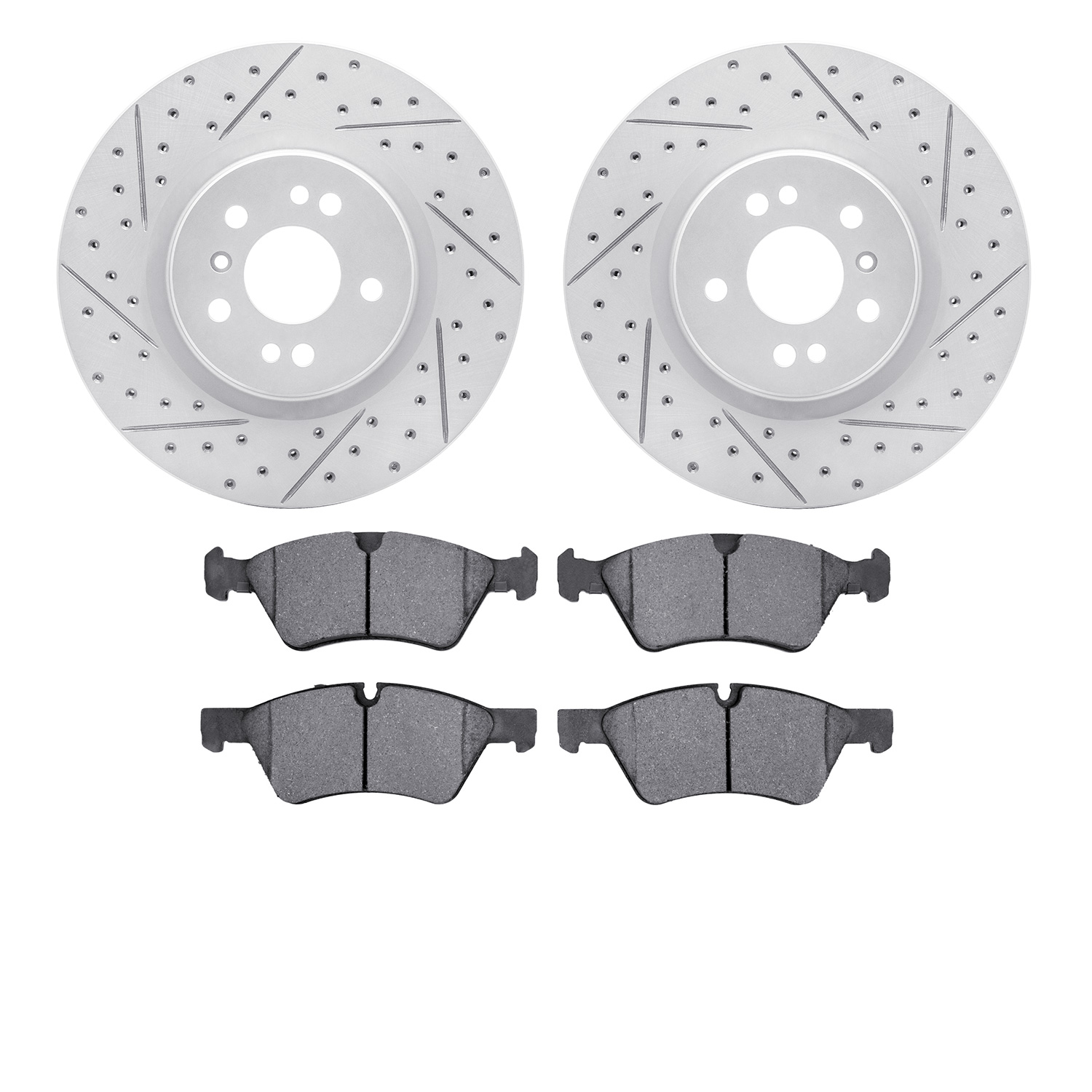 2502-63054 Geoperformance Drilled/Slotted Rotors w/5000 Advanced Brake Pads Kit, 2006-2012 Mercedes-Benz, Position: Front
