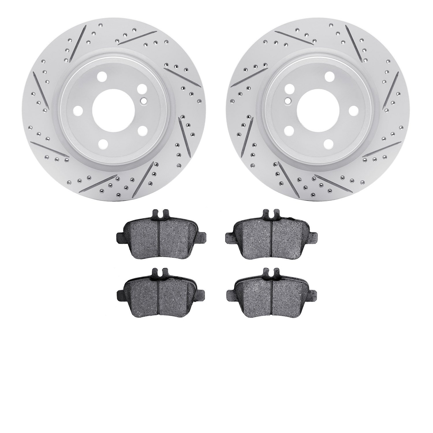 2502-63072 Geoperformance Drilled/Slotted Rotors w/5000 Advanced Brake Pads Kit, 2014-2015 Mercedes-Benz, Position: Rear