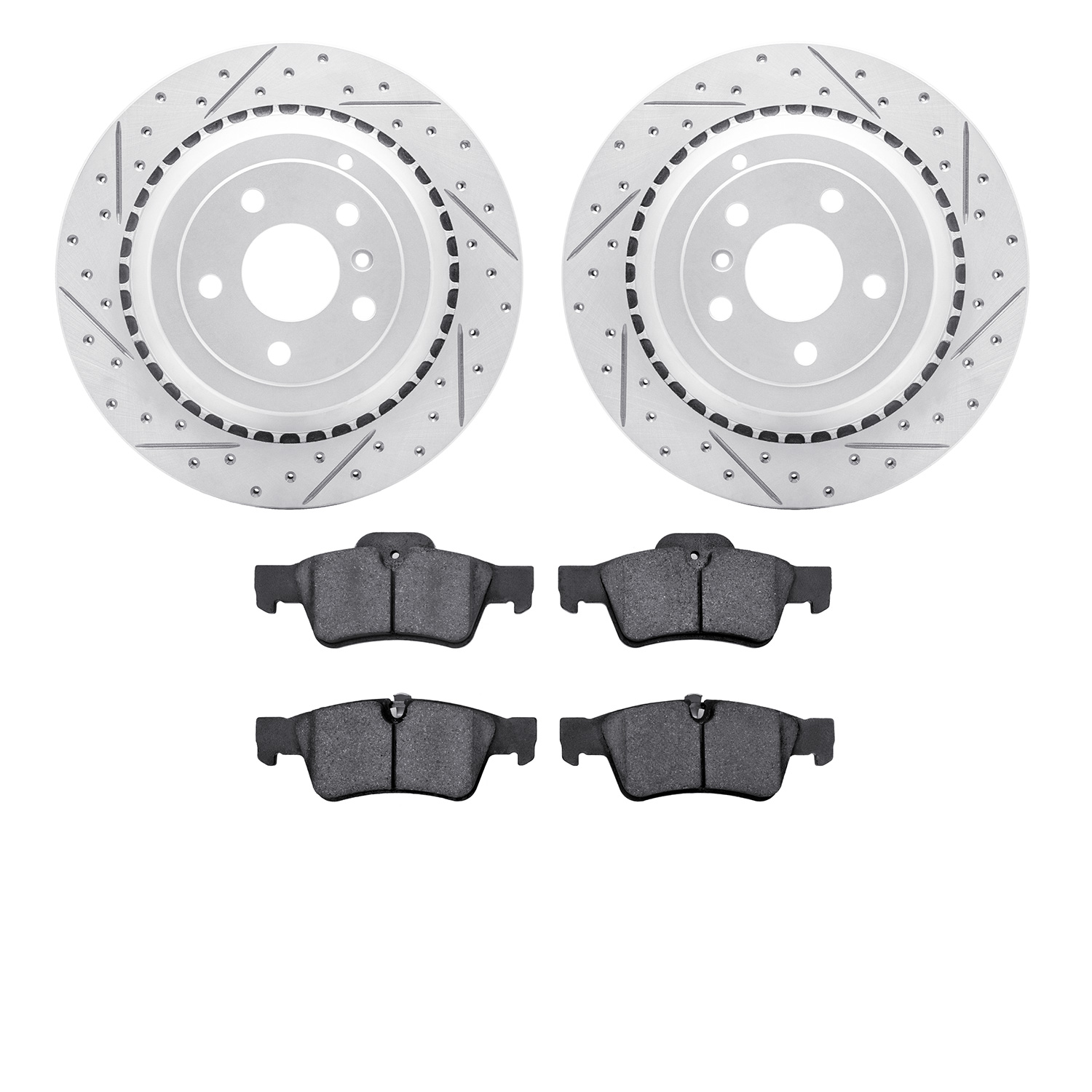 2502-63107 Geoperformance Drilled/Slotted Rotors w/5000 Advanced Brake Pads Kit, 2006-2012 Mercedes-Benz, Position: Rear