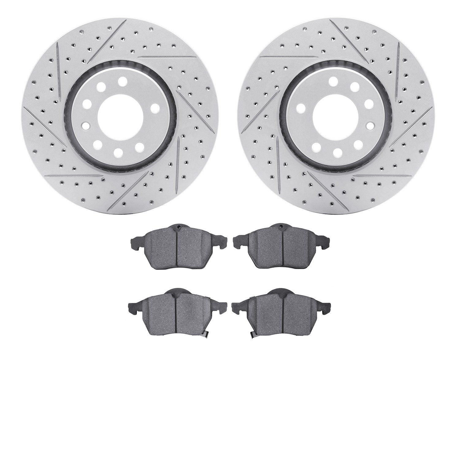 2502-65005 Geoperformance Drilled/Slotted Rotors w/5000 Advanced Brake Pads Kit, 2006-2006 GM, Position: Front
