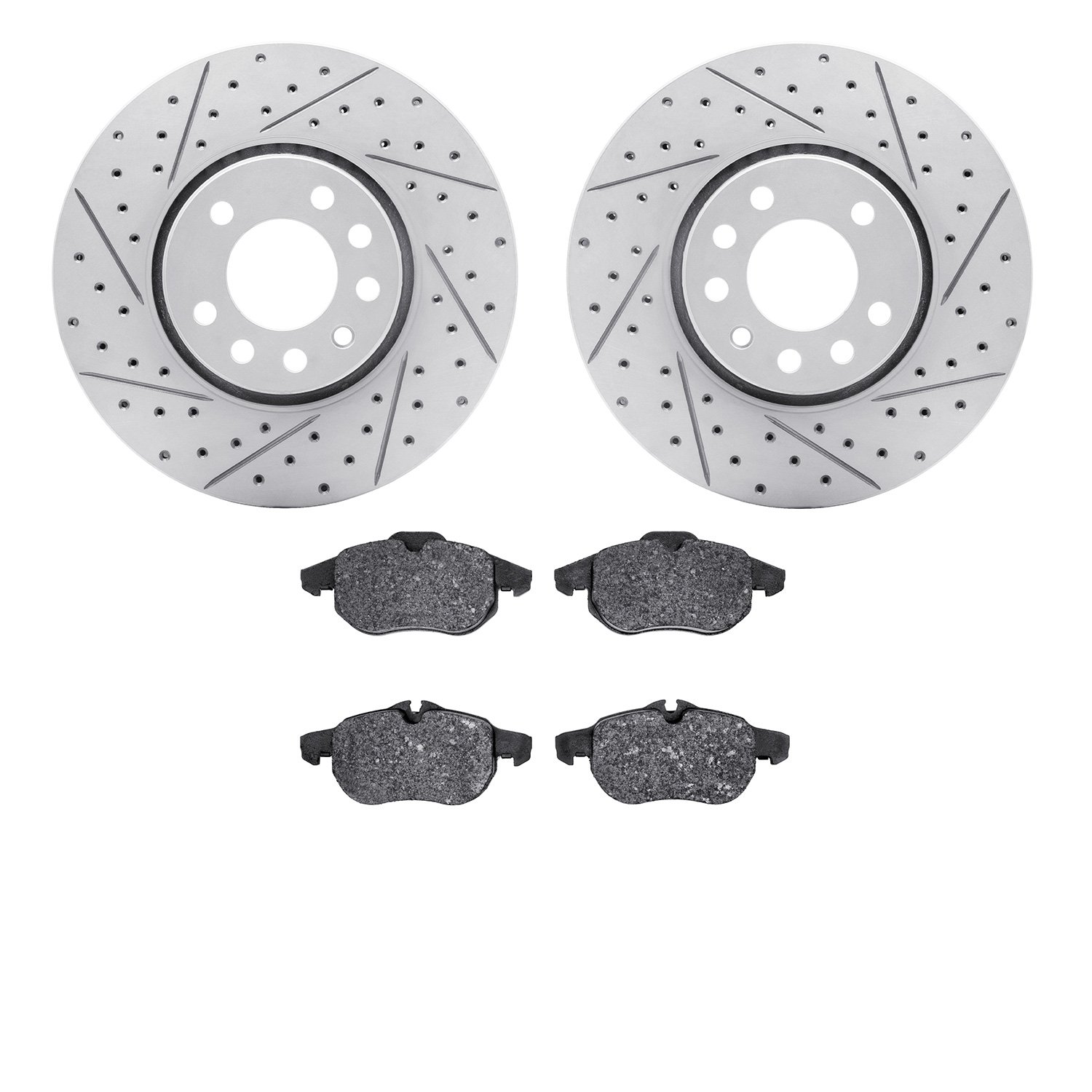 2502-65011 Geoperformance Drilled/Slotted Rotors w/5000 Advanced Brake Pads Kit, 2003-2011 GM, Position: Front