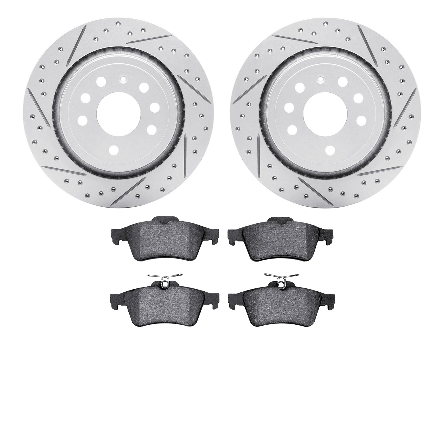 2502-65014 Geoperformance Drilled/Slotted Rotors w/5000 Advanced Brake Pads Kit, 2003-2003 GM, Position: Rear