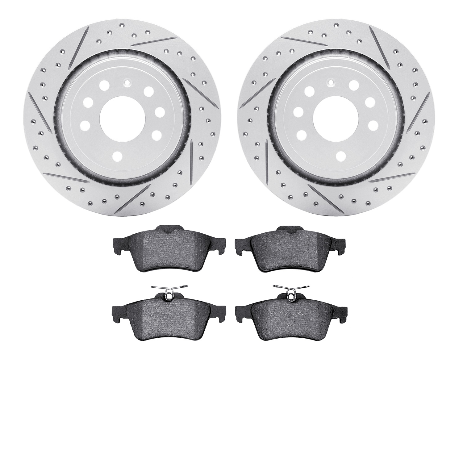 2502-65015 Geoperformance Drilled/Slotted Rotors w/5000 Advanced Brake Pads Kit, 2003-2011 GM, Position: Rear
