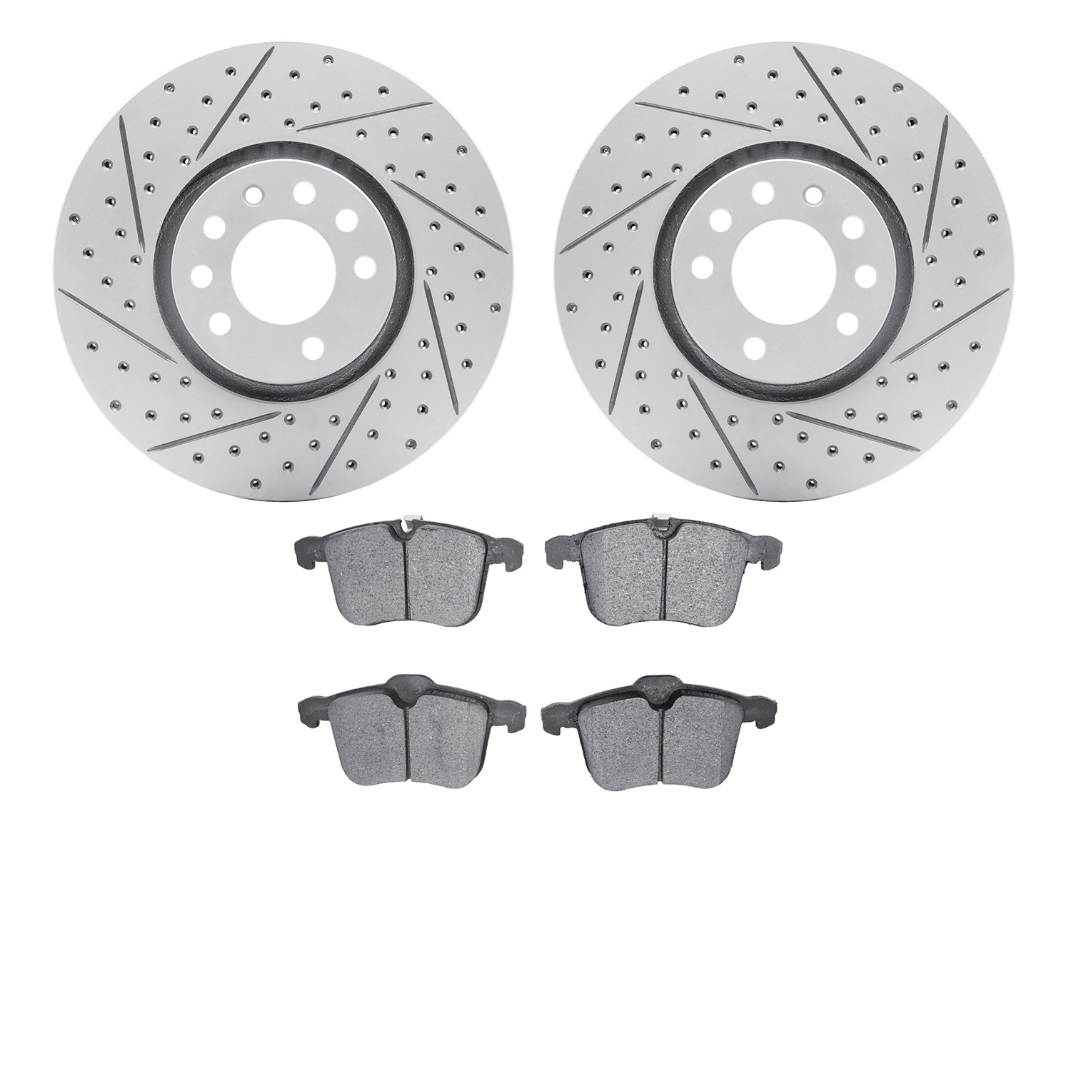 2502-65016 Geoperformance Drilled/Slotted Rotors w/5000 Advanced Brake Pads Kit, 2003-2011 GM, Position: Front