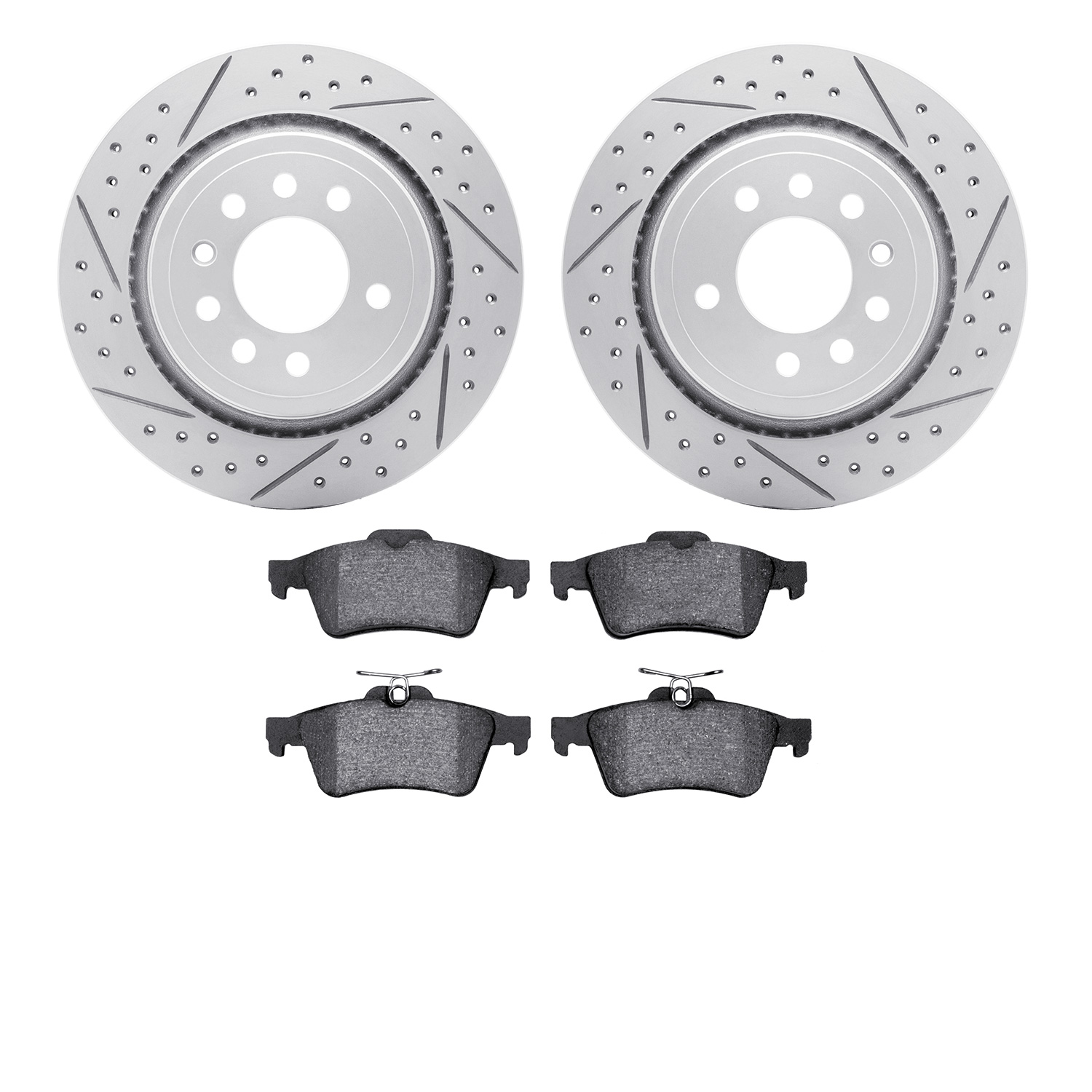 2502-65017 Geoperformance Drilled/Slotted Rotors w/5000 Advanced Brake Pads Kit, 2008-2011 GM, Position: Rear