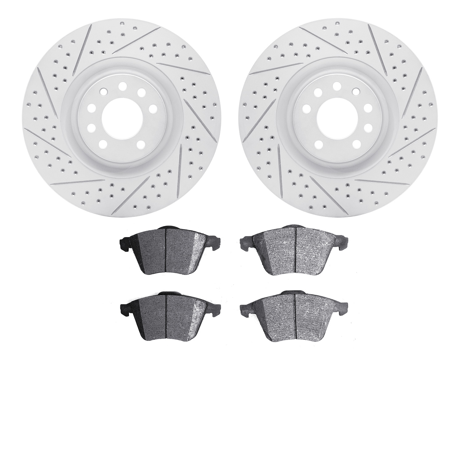 2502-65019 Geoperformance Drilled/Slotted Rotors w/5000 Advanced Brake Pads Kit, 2008-2011 GM, Position: Front