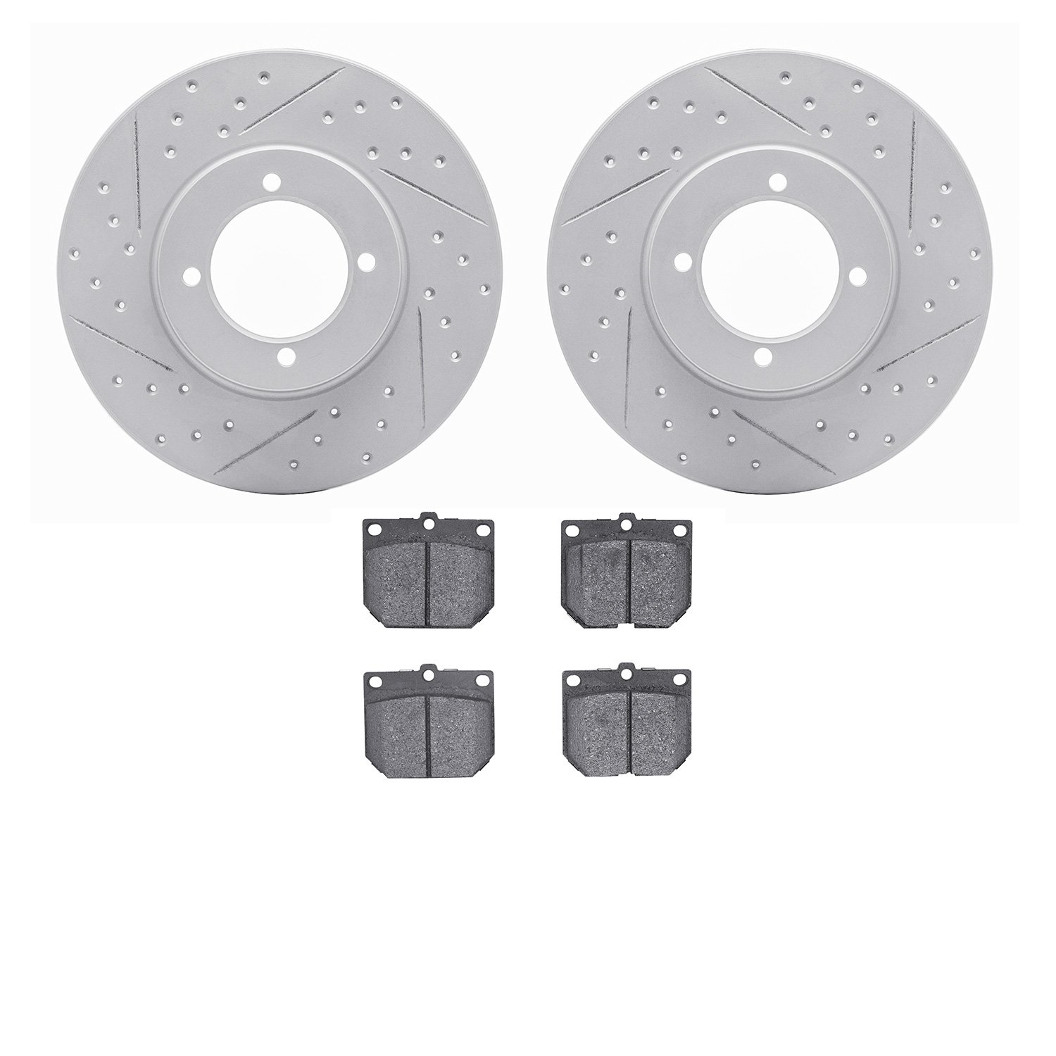 2502-67000 Geoperformance Drilled/Slotted Rotors w/5000 Advanced Brake Pads Kit, 1970-1973 Infiniti/Nissan, Position: Front